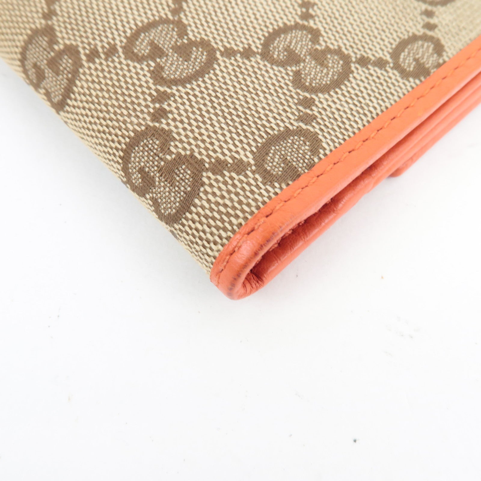 GUCCI Double-Hook Bi-Fold Long Wallet Leather Beige Orange 337335 *Box