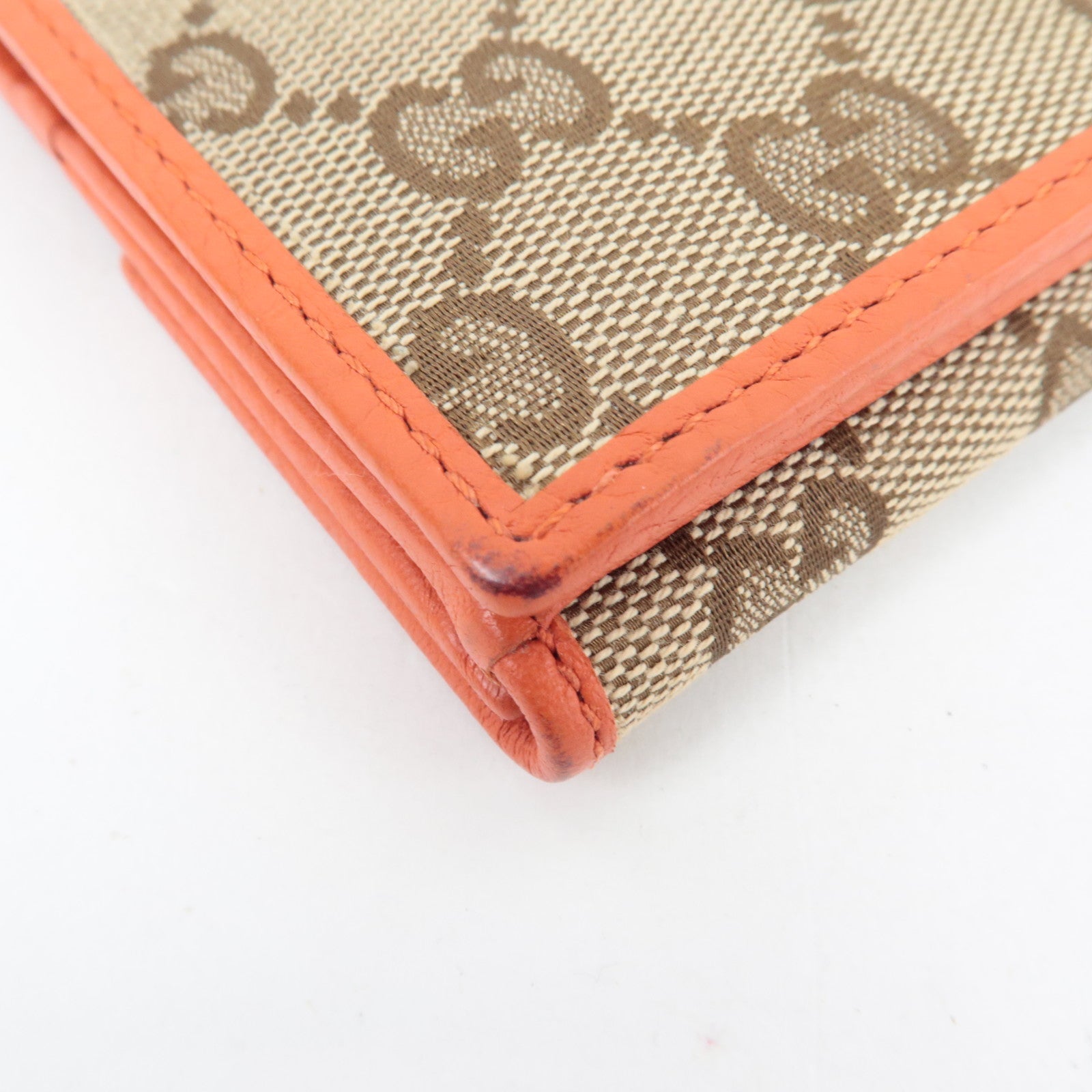 GUCCI Double-Hook Bi-Fold Long Wallet Leather Beige Orange 337335 *Box