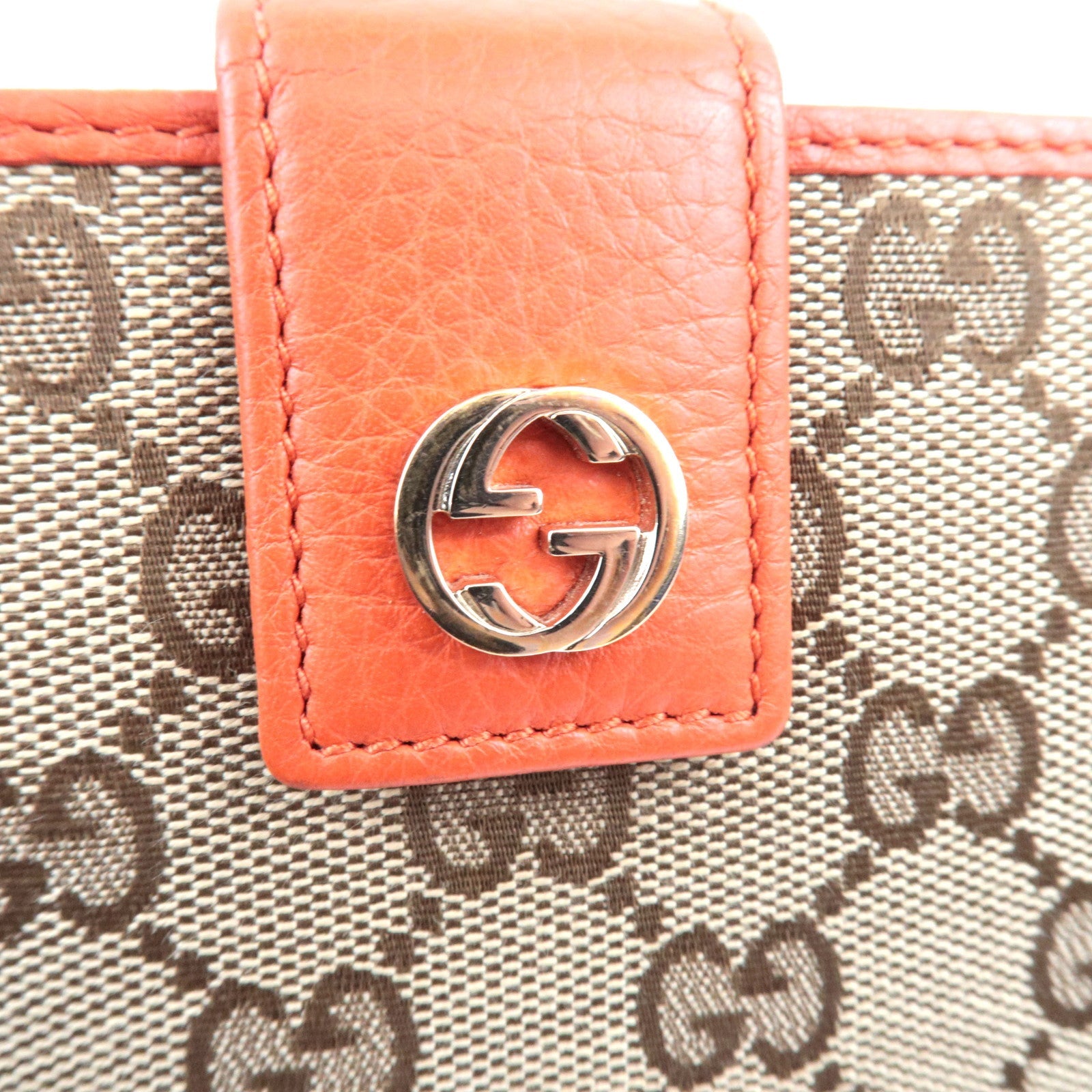 GUCCI Double-Hook Bi-Fold Long Wallet Leather Beige Orange 337335 *Box