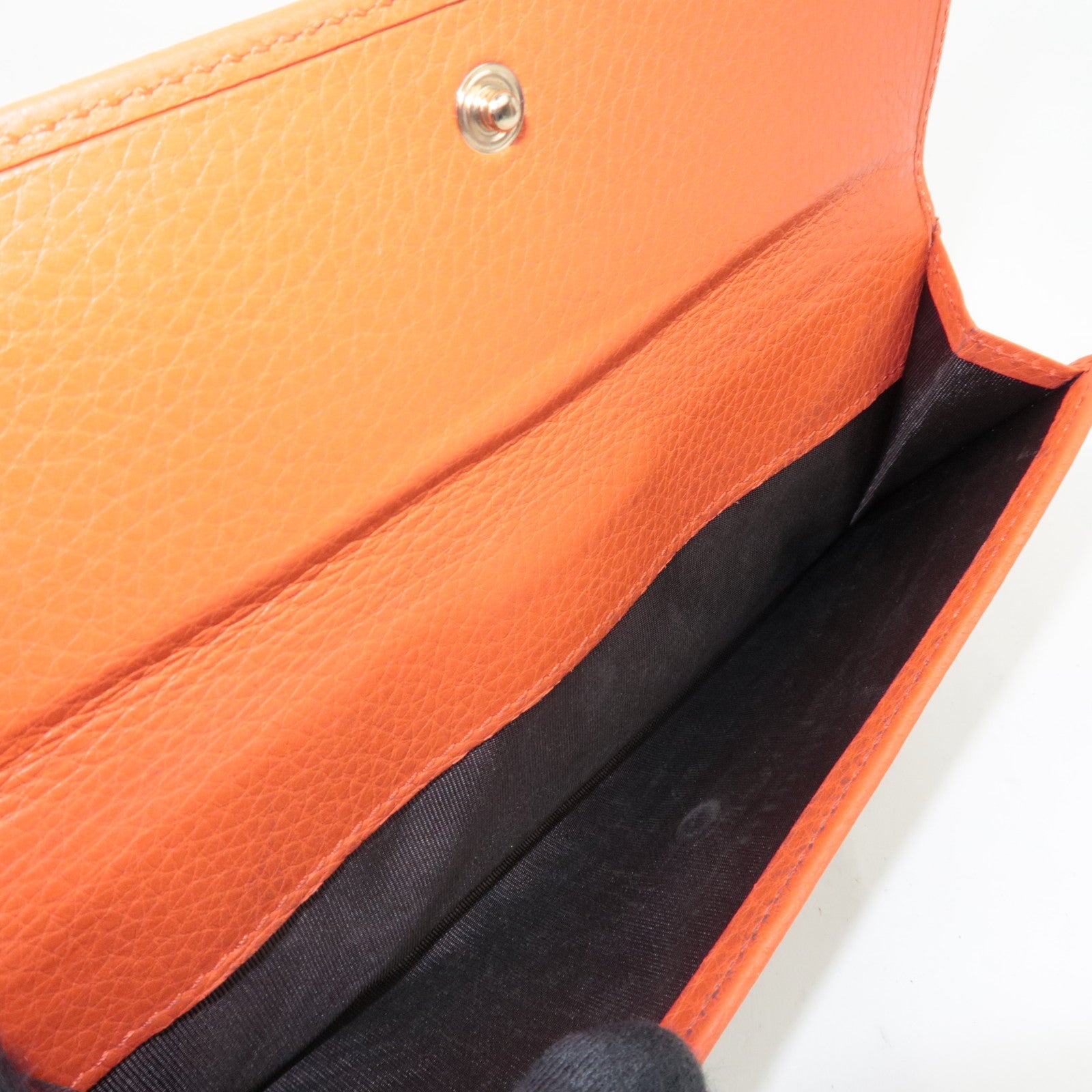 GUCCI Double-Hook Bi-Fold Long Wallet Leather Beige Orange 337335 *Box