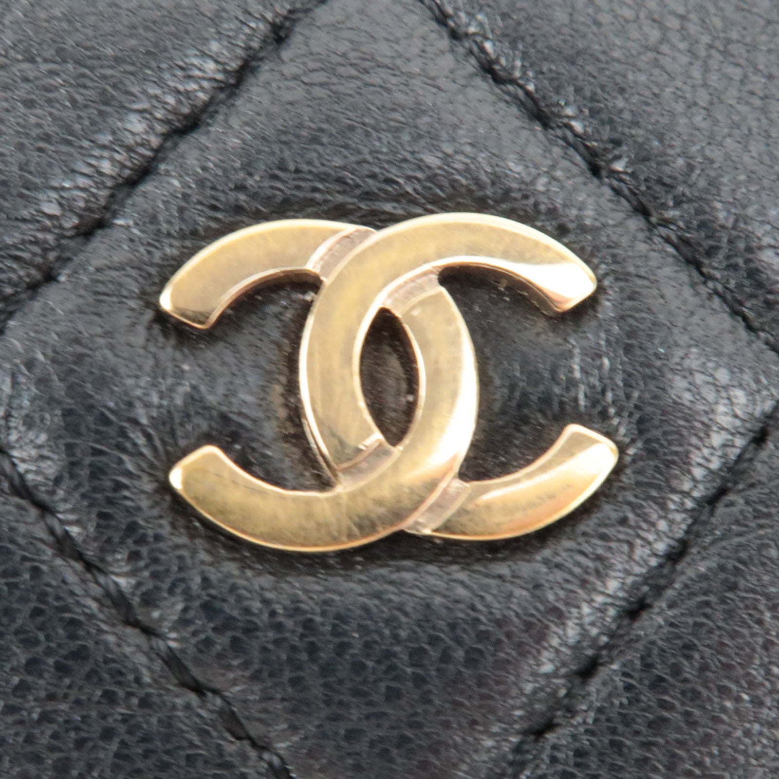 CHANEL Matelasse Cosmetic Pouch Lambskin Black Gold HDW 22902964