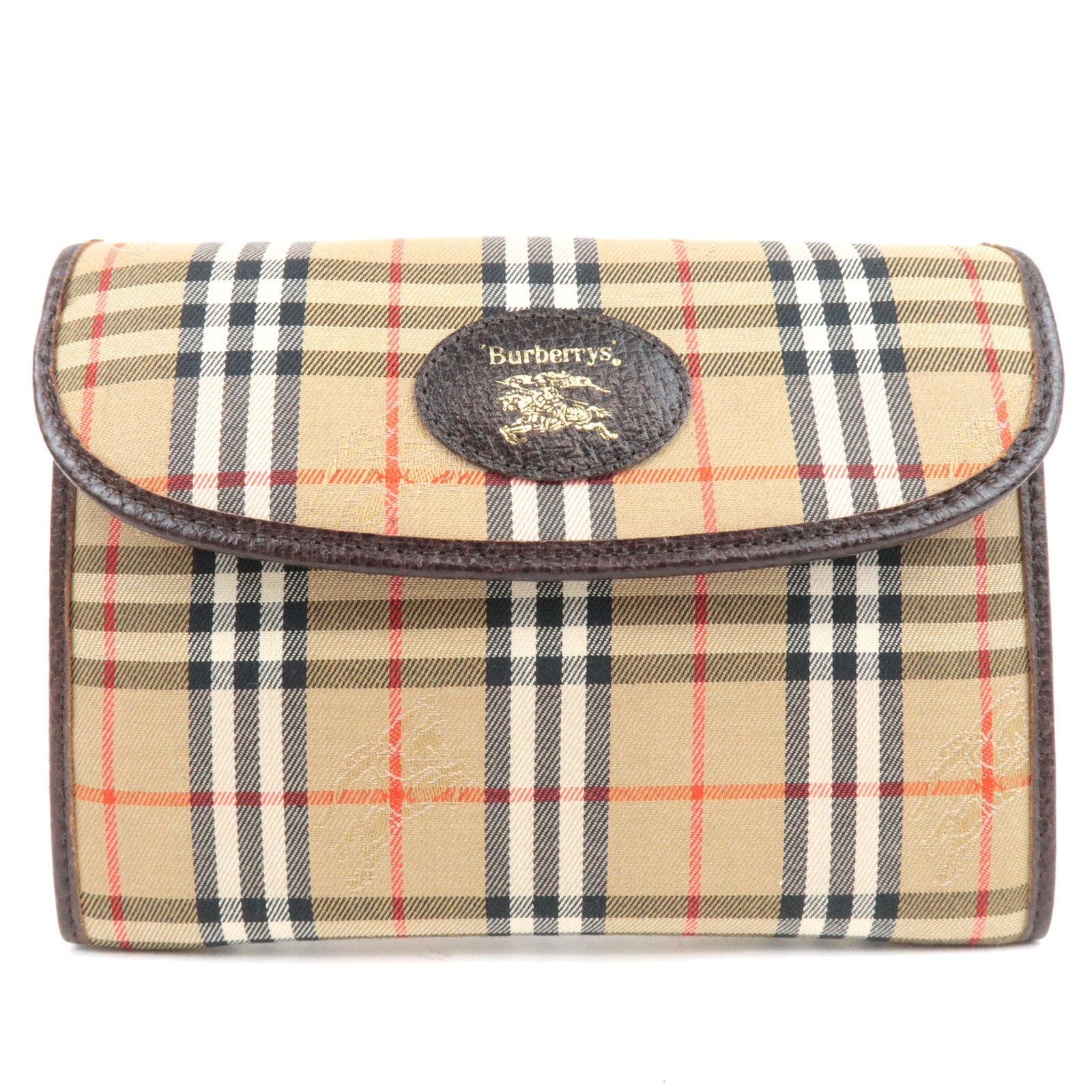 BURBERRY Burberry's Nova Plaid Pouch Canvas Leather Beige Brown77574