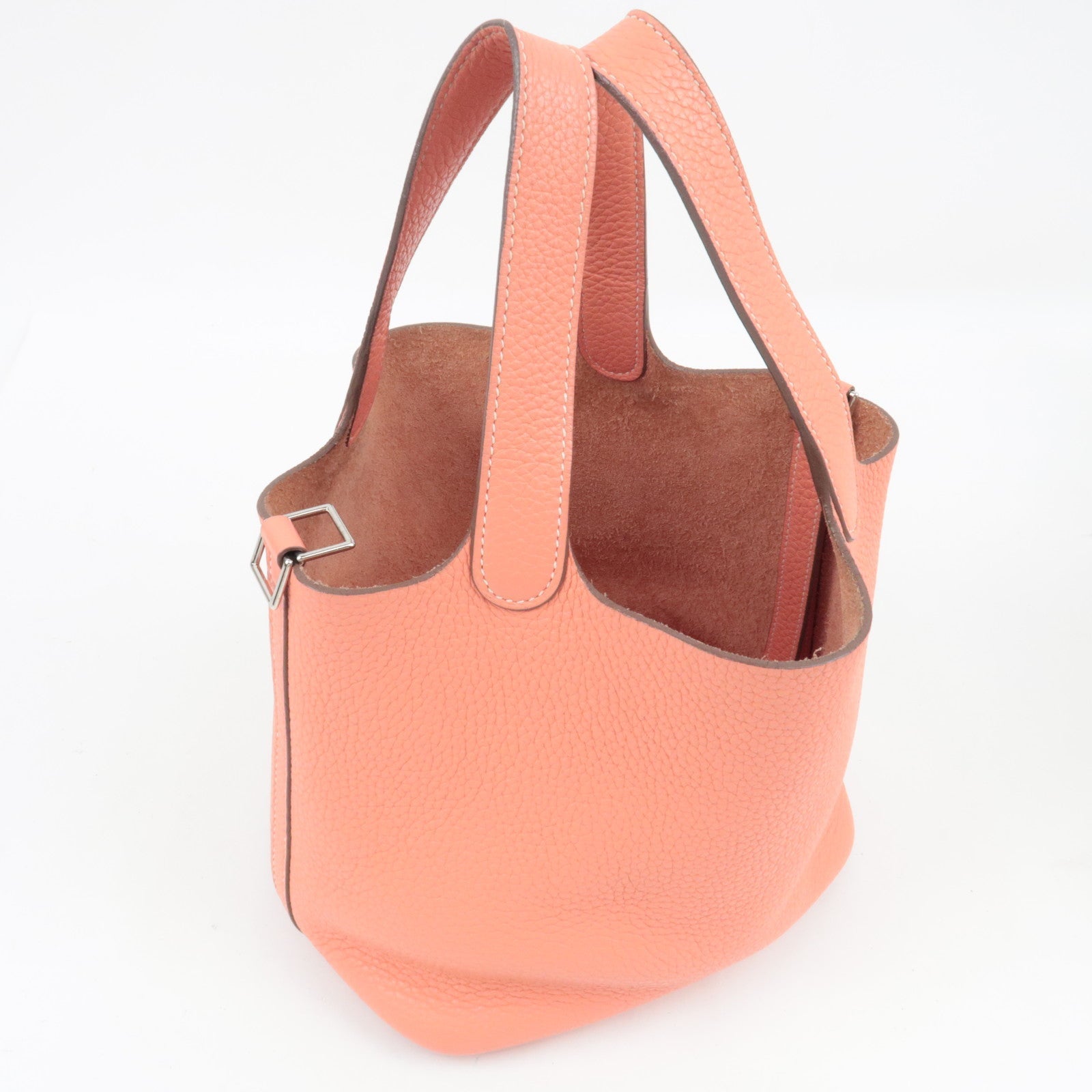 HERMES Picotin Lock PM Handbag □P Stamp (2012) Taurillon Clemence Flamingo Silver HDW *Dust bag, Key Lock