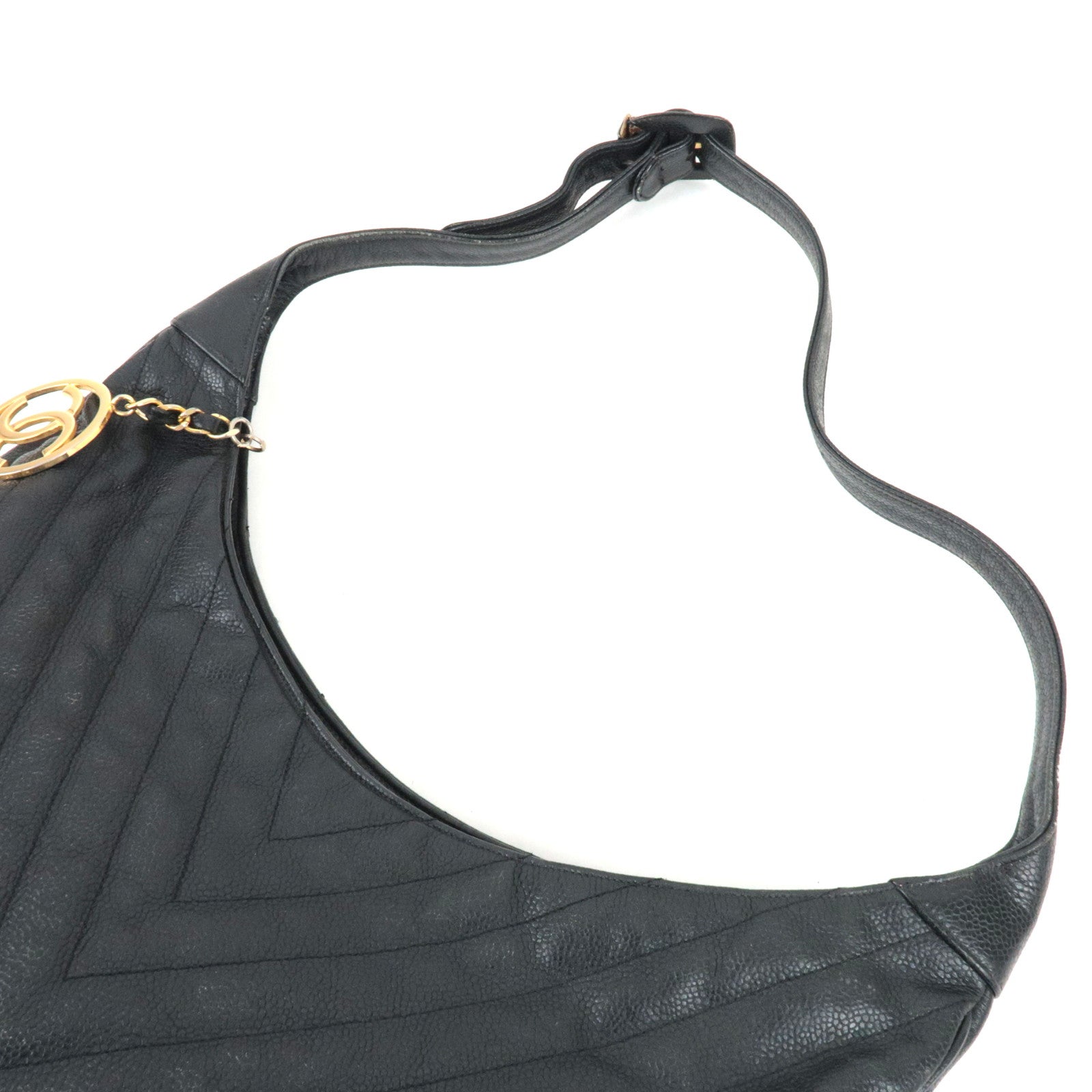 CHANEL V-Stitch Shoulder Bag Caviar Skin Black Gold HDW 1842787 *Dust bag