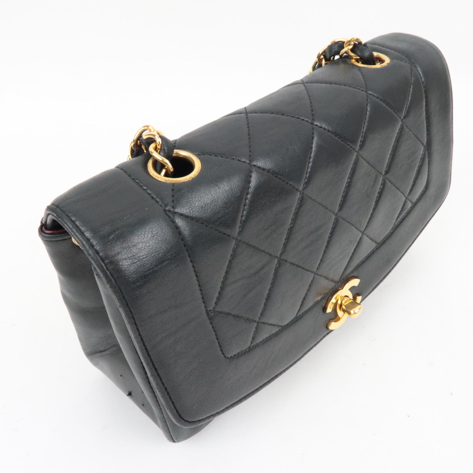 CHANEL Diana Matelasse 23 Chain Shoulder Bag Lambskin Black Gold HDW A01164 2368479