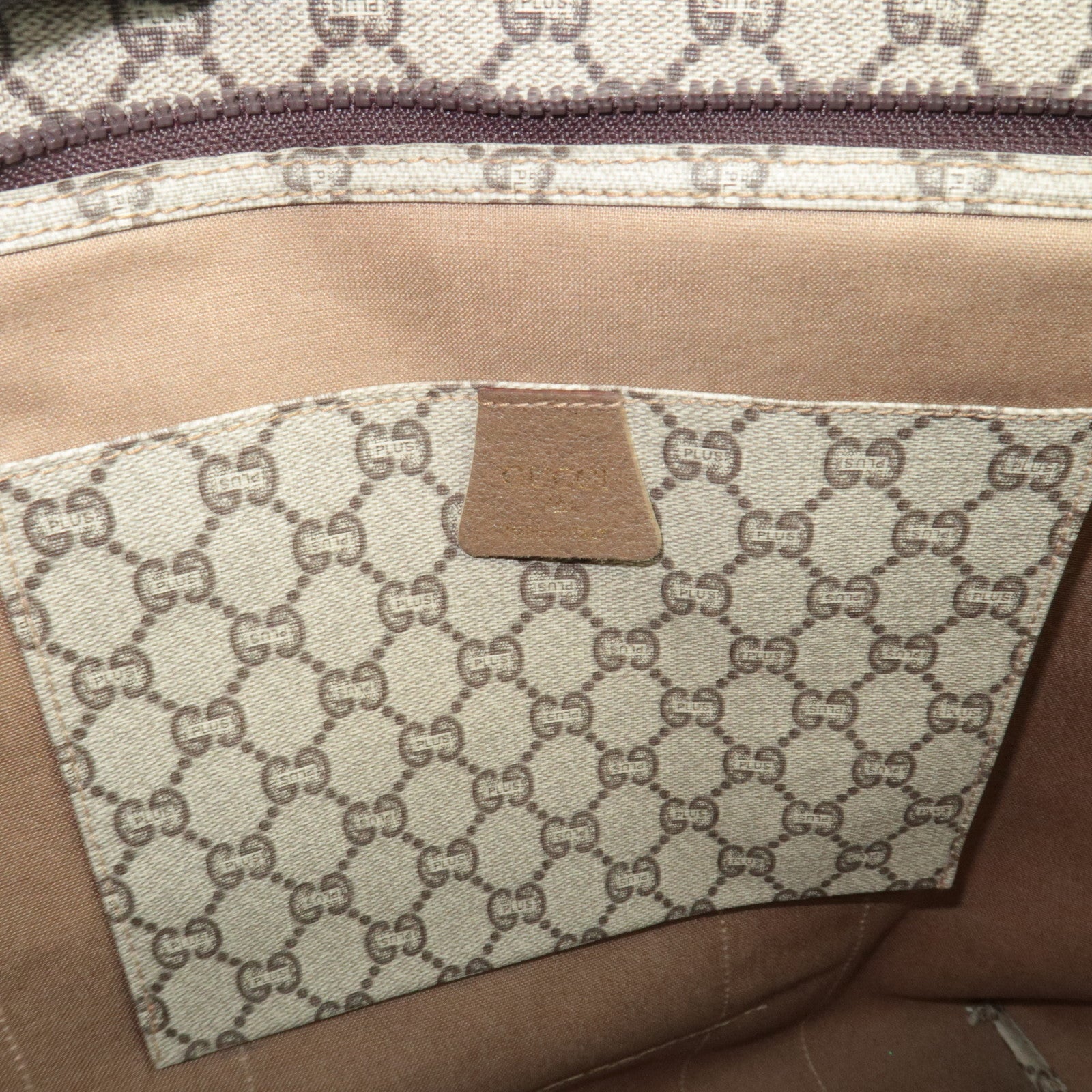 GUCCI Sherry Old GUCCI Tote Bag GG Plus Leather Beige Brown