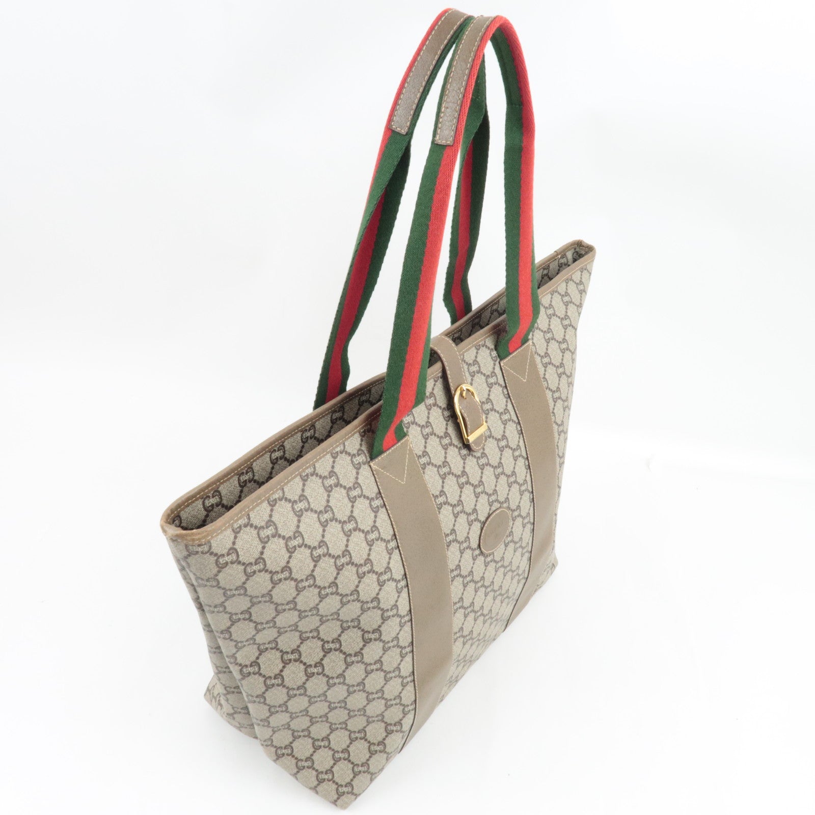 GUCCI Sherry Old GUCCI Tote Bag GG Plus Leather Beige Brown