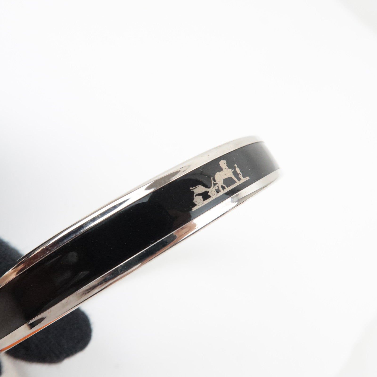 HERMES Email PM Caleche Bangle Bracelet Metal Black *Box