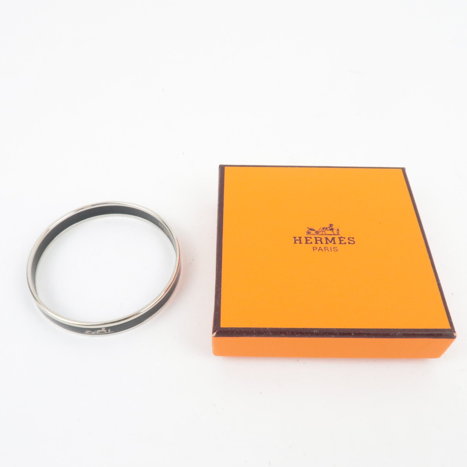 HERMES Email PM Caleche Bangle Bracelet Metal Black *Box