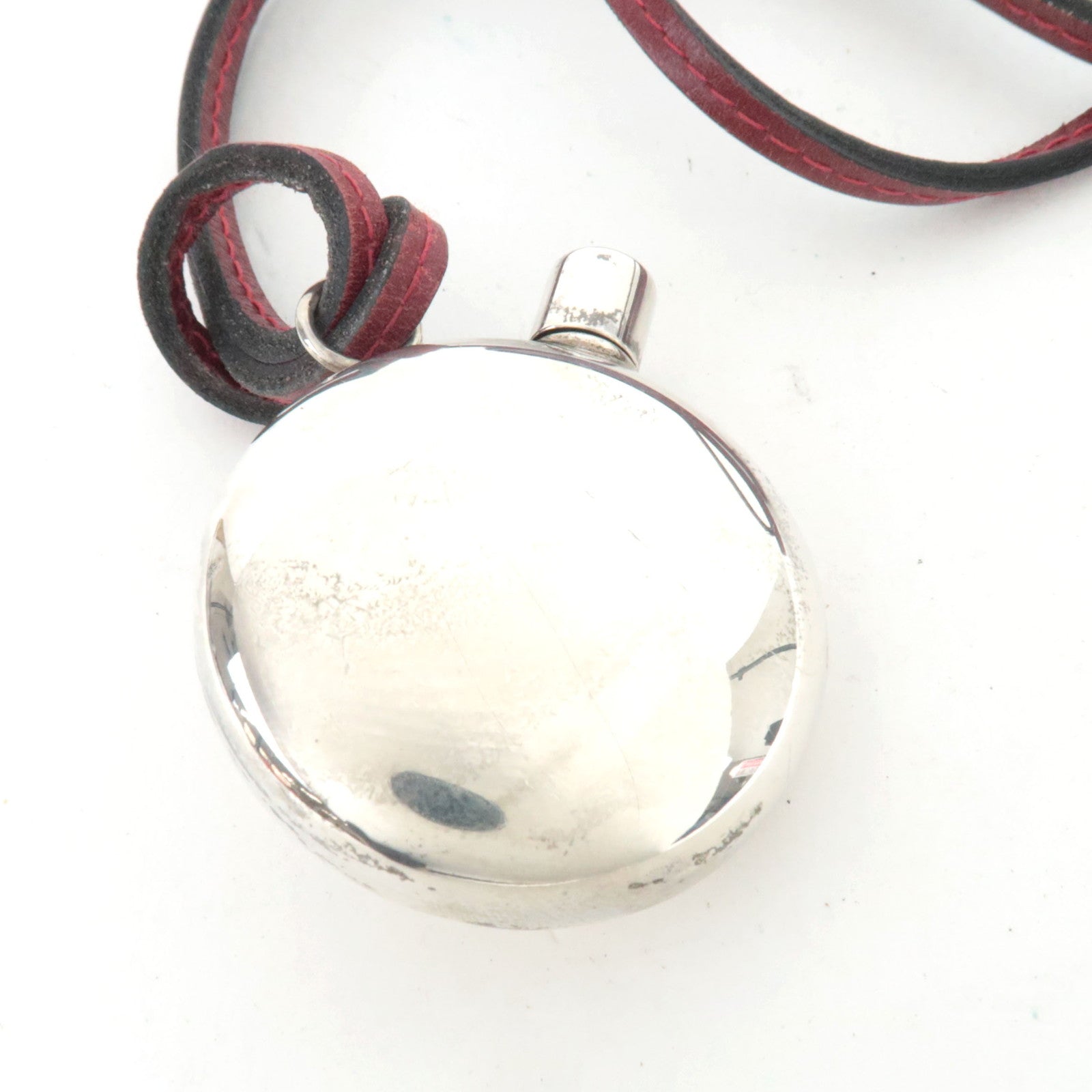 HERMES Perfume Bottle Necklace SV925 Leather Silver Bordeaux *Dust bag