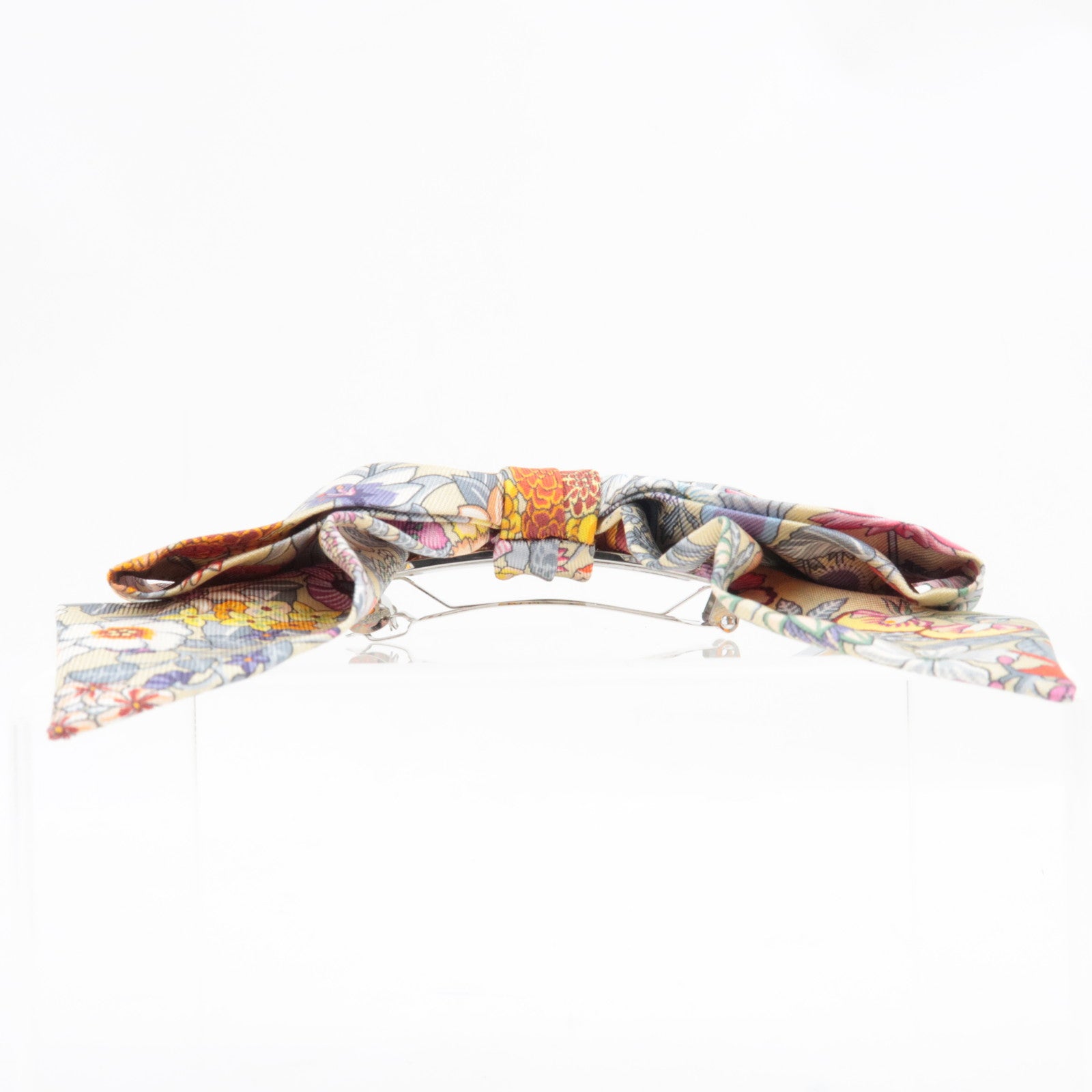 HERMES "Ex-Libris" Grenelle hair clip Barrette Flower Print Silk Multicolor *Box