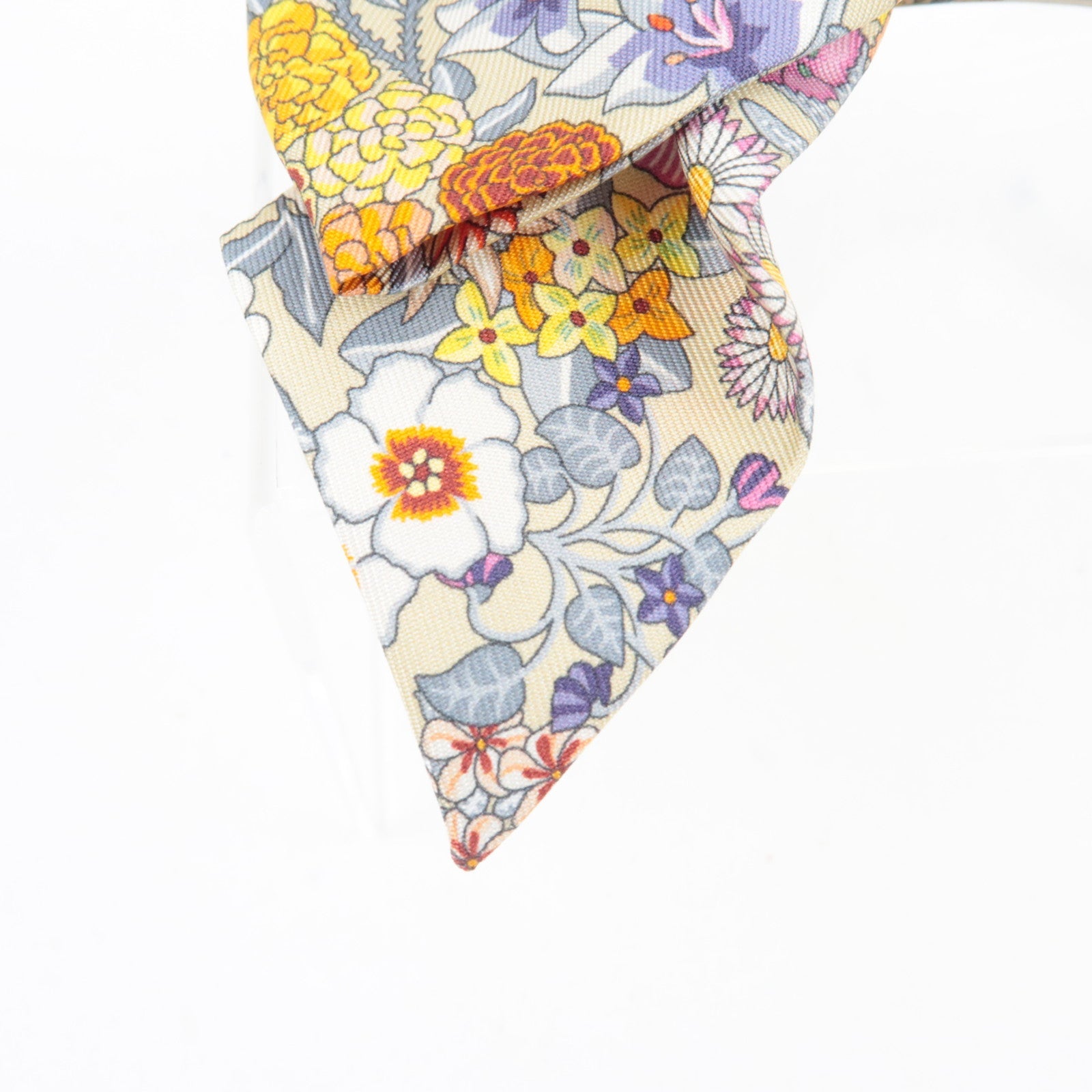 HERMES "Ex-Libris" Grenelle hair clip Barrette Flower Print Silk Multicolor *Box
