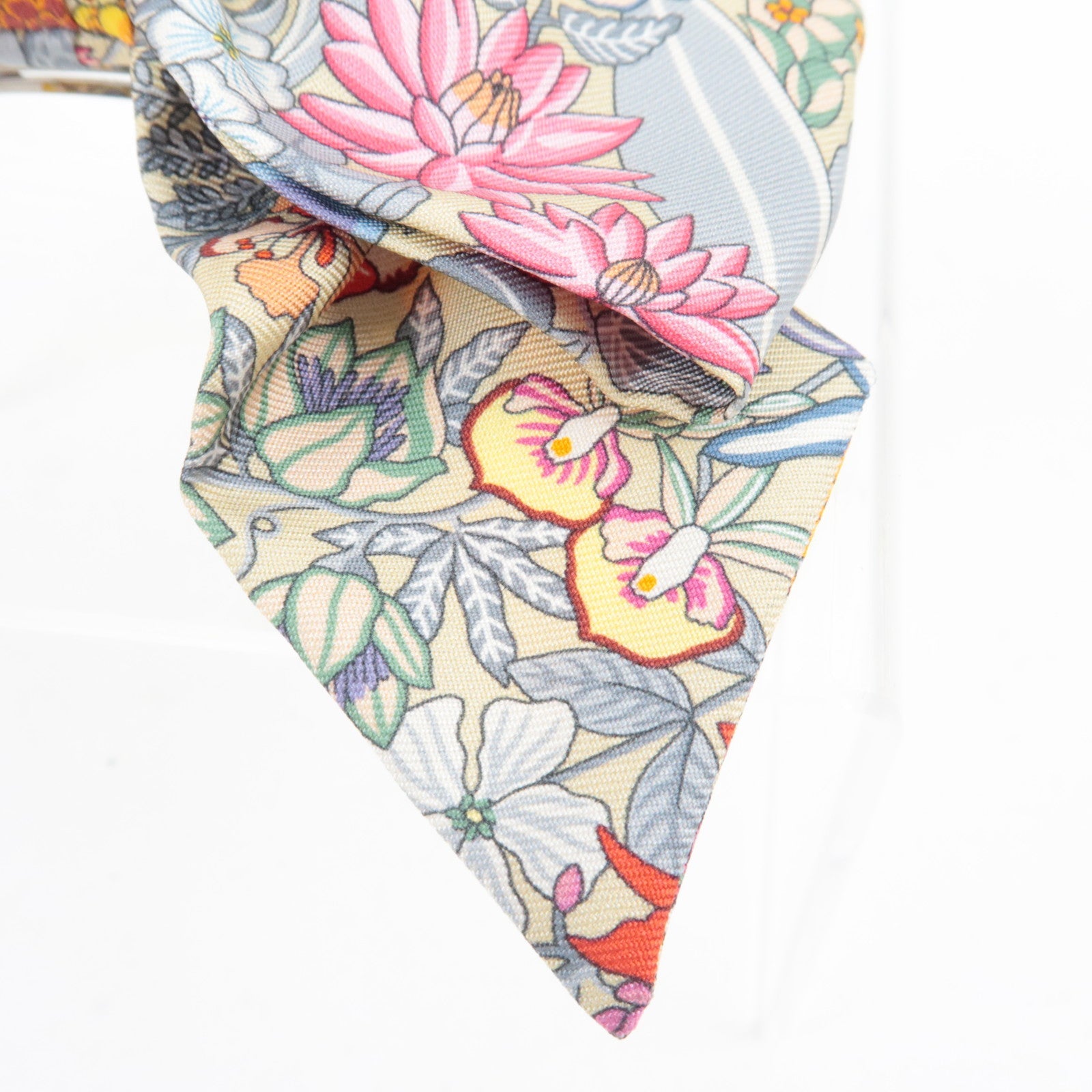 HERMES "Ex-Libris" Grenelle hair clip Barrette Flower Print Silk Multicolor *Box