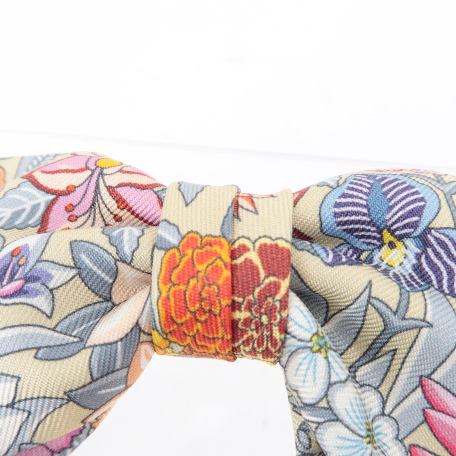 HERMES "Ex-Libris" Grenelle hair clip Barrette Flower Print Silk Multicolor *Box