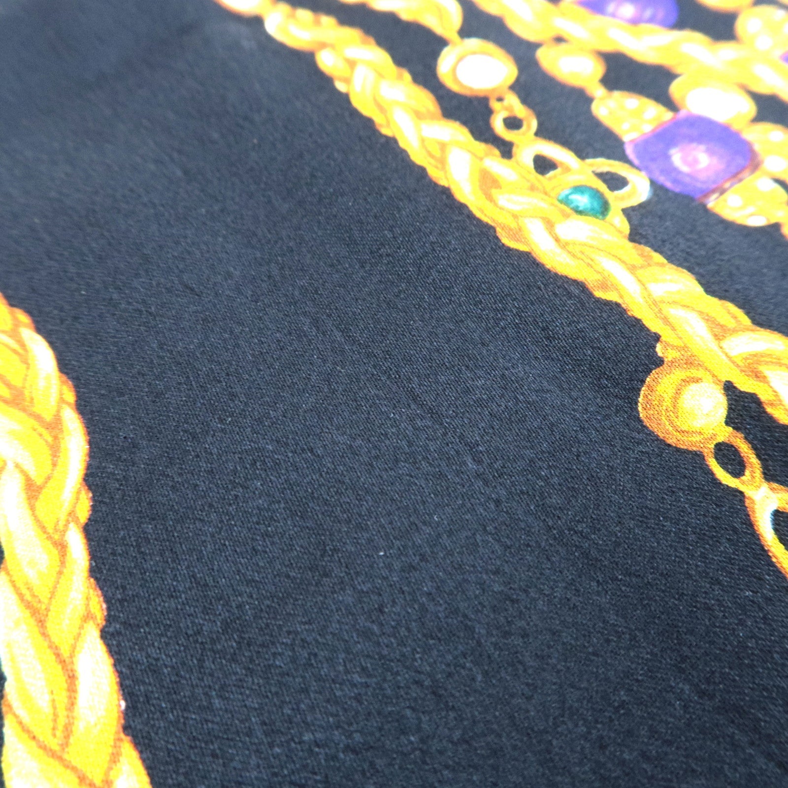 CHANEL Scarf Jewelry Print 100% Silk Black