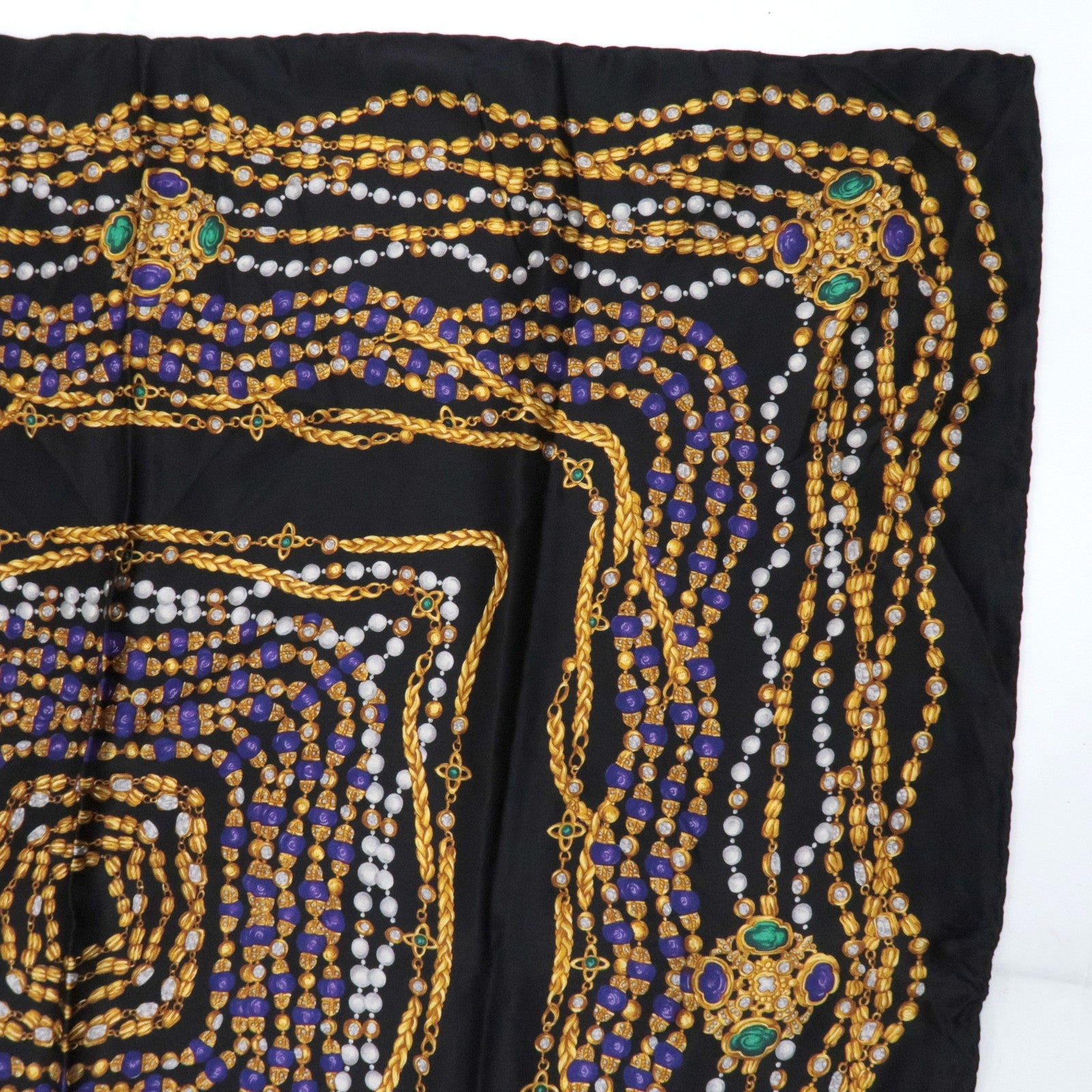 CHANEL Scarf Jewelry Print 100% Silk Black