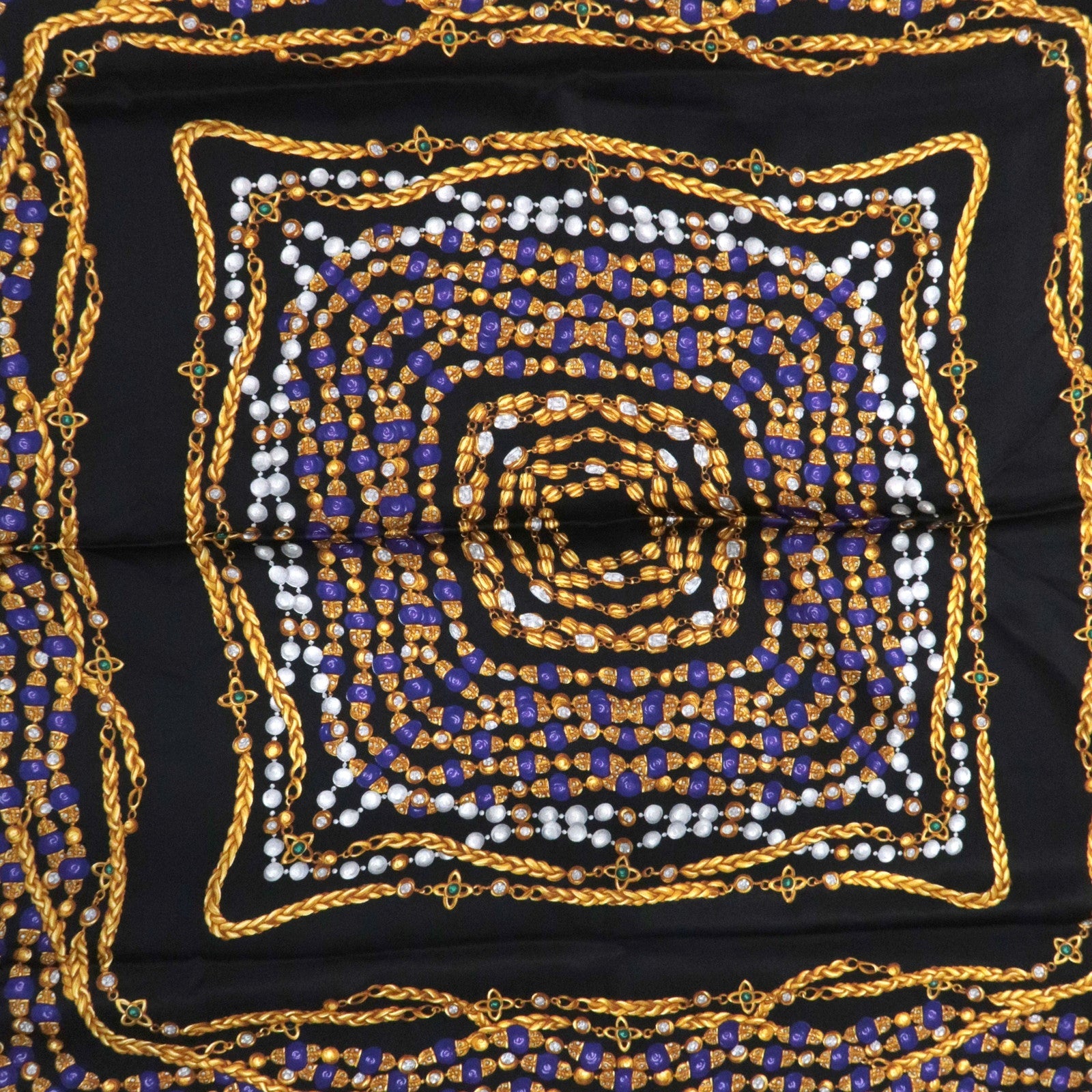CHANEL Scarf Jewelry Print 100% Silk Black