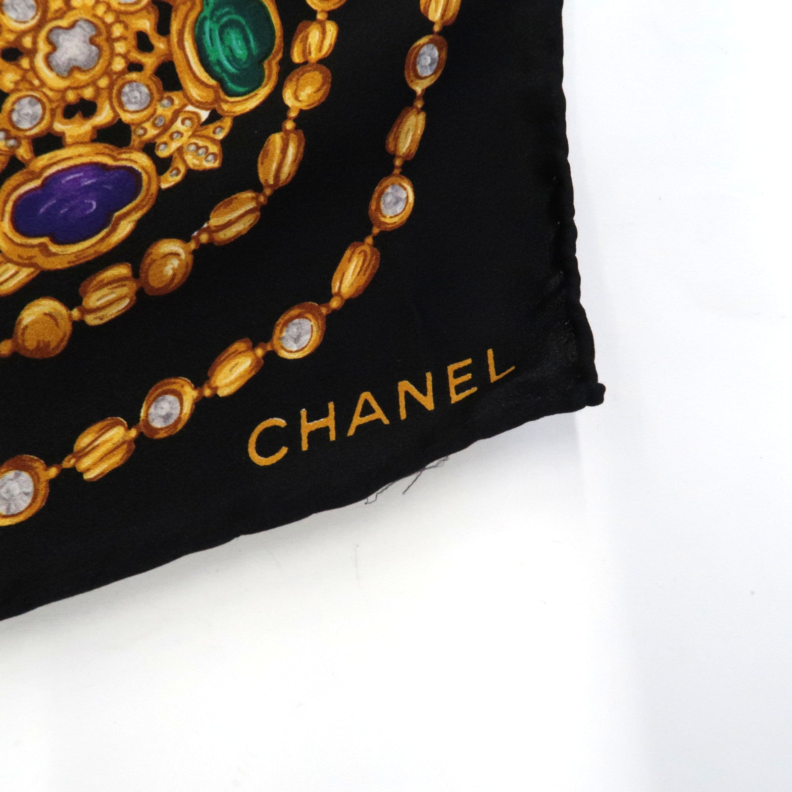 CHANEL Scarf Jewelry Print 100% Silk Black