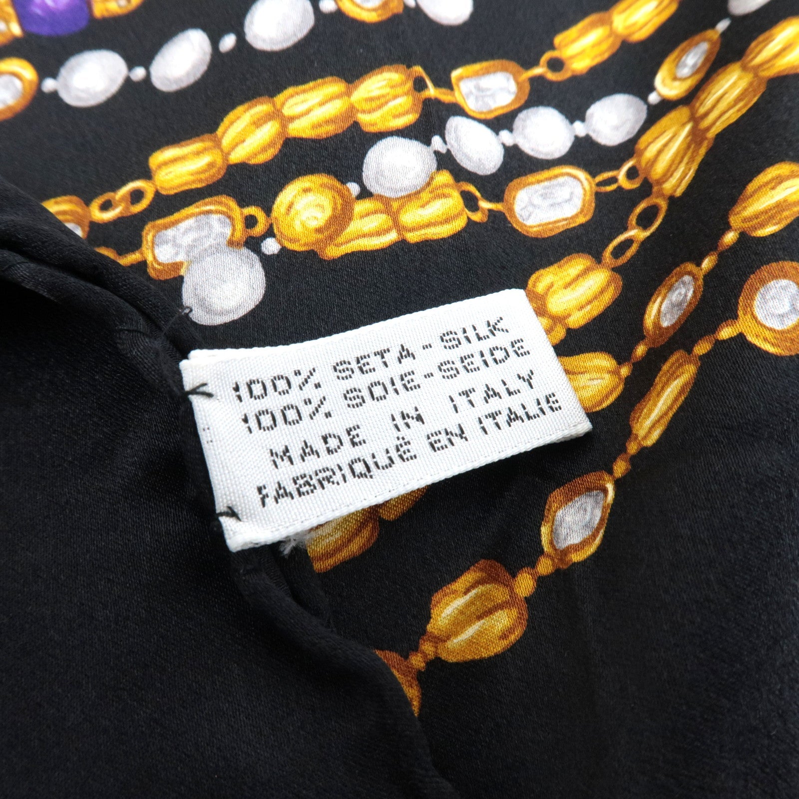 CHANEL Scarf Jewelry Print 100% Silk Black