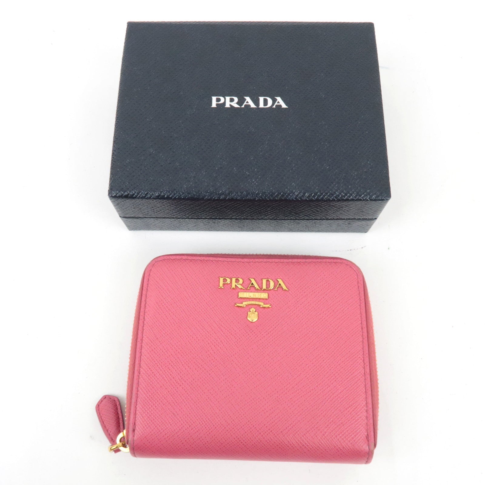 PRADA Round Zipper Wallet Leather Pink 1ML036  *Box, G card