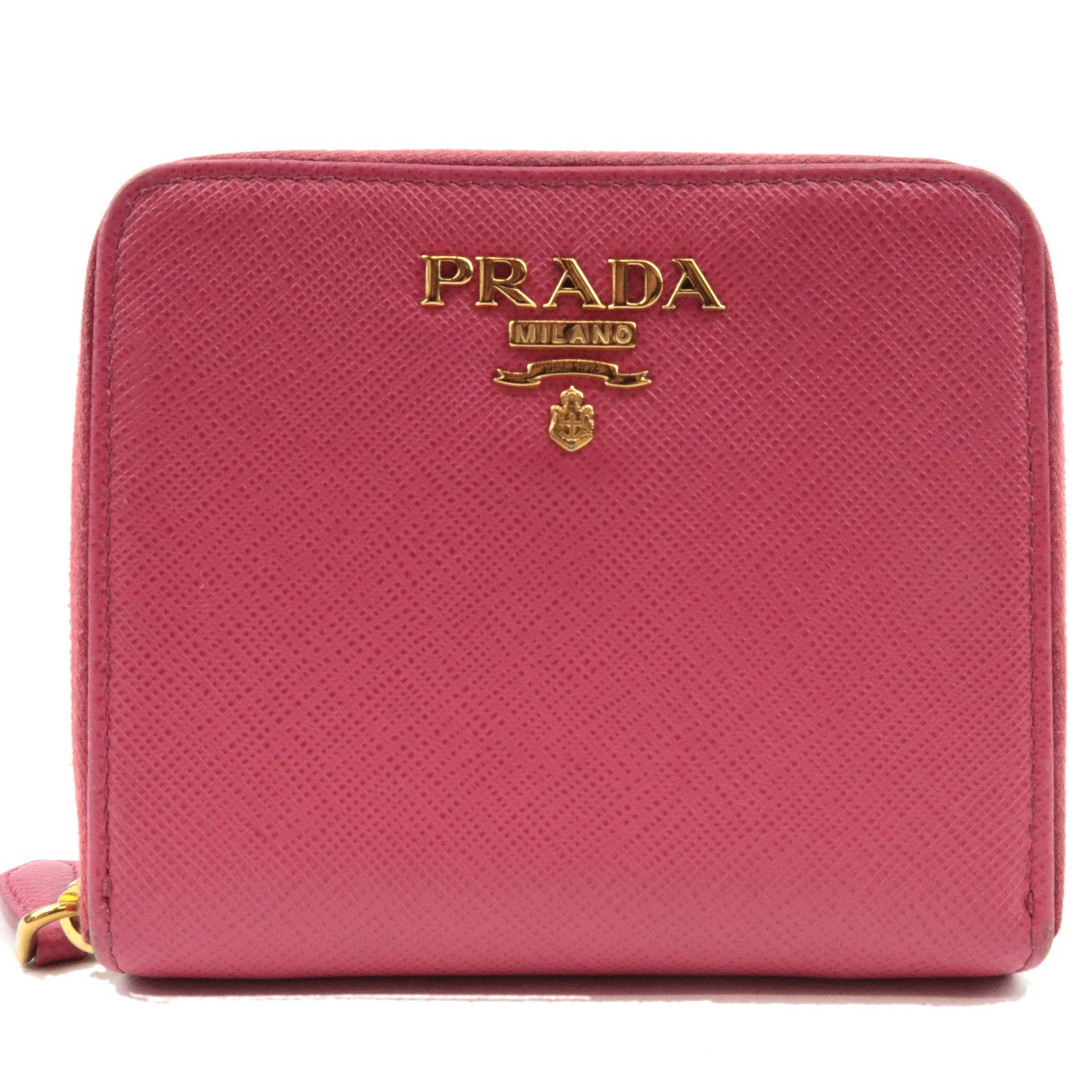 PRADA Round Zipper Wallet Leather Pink 1ML036  *Box, G card77648