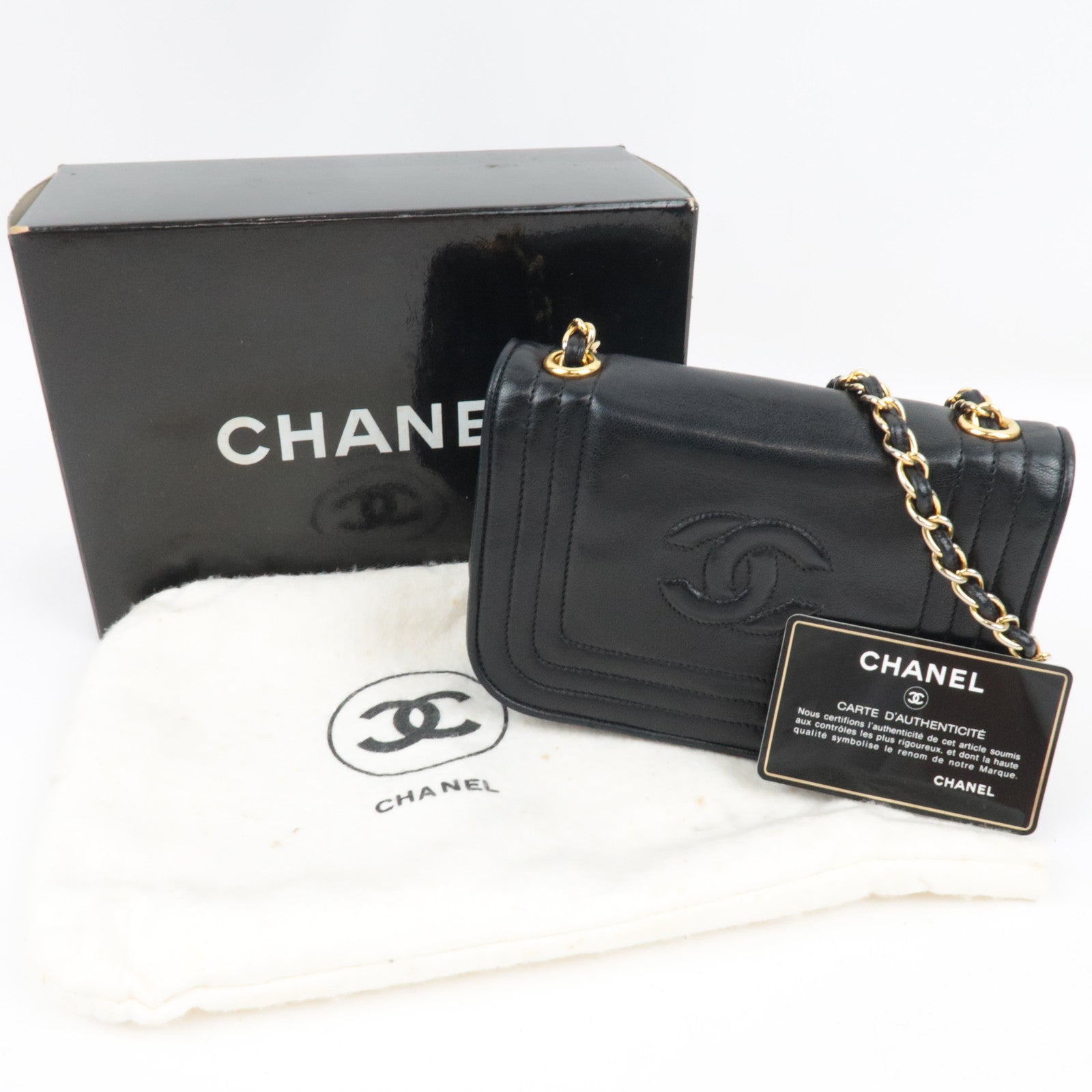 CHANEL Coco Mark Mini Chain Shoulder Bag Lambskin Black Gold HDW 0868360 *Box, Dust bag, G card