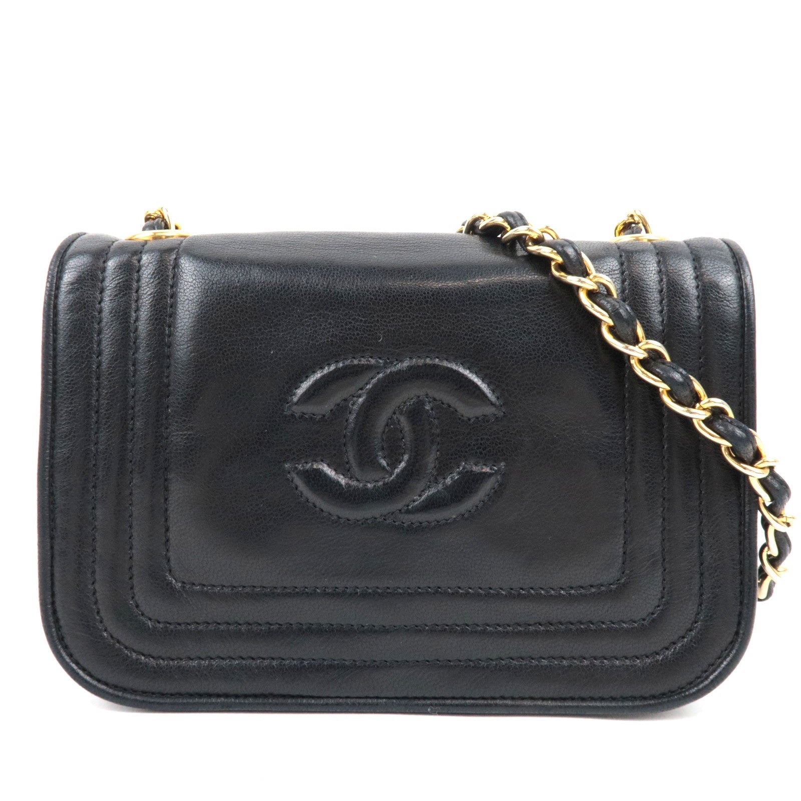CHANEL Coco Mark Mini Chain Shoulder Bag Lambskin Black Gold HDW 0868360 *Box, Dust bag, G card77656