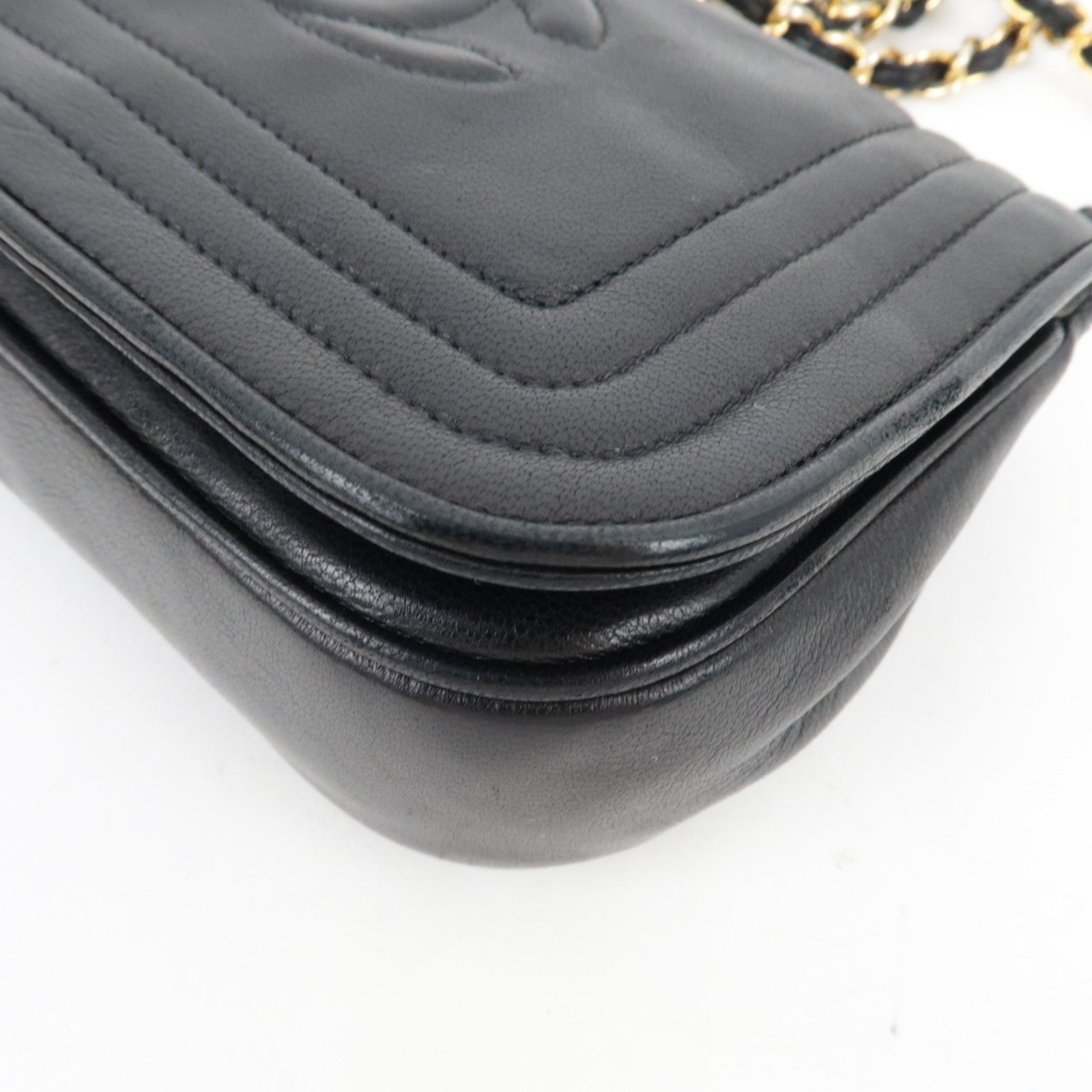 CHANEL Coco Mark Mini Chain Shoulder Bag Lambskin Black Gold HDW 0868360 *Box, Dust bag, G card