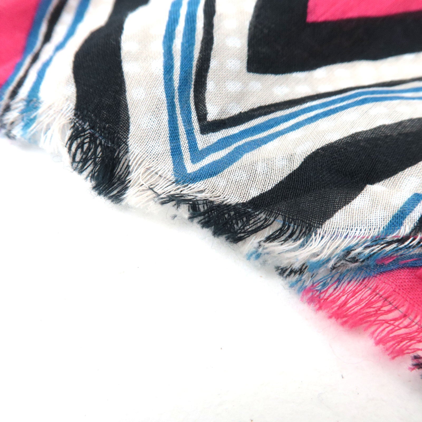 Louis Vuitton Scarf Geometric Pattern 79% Cotton 21% Silk Black White Red Blue IS0194 MP1531 *Box