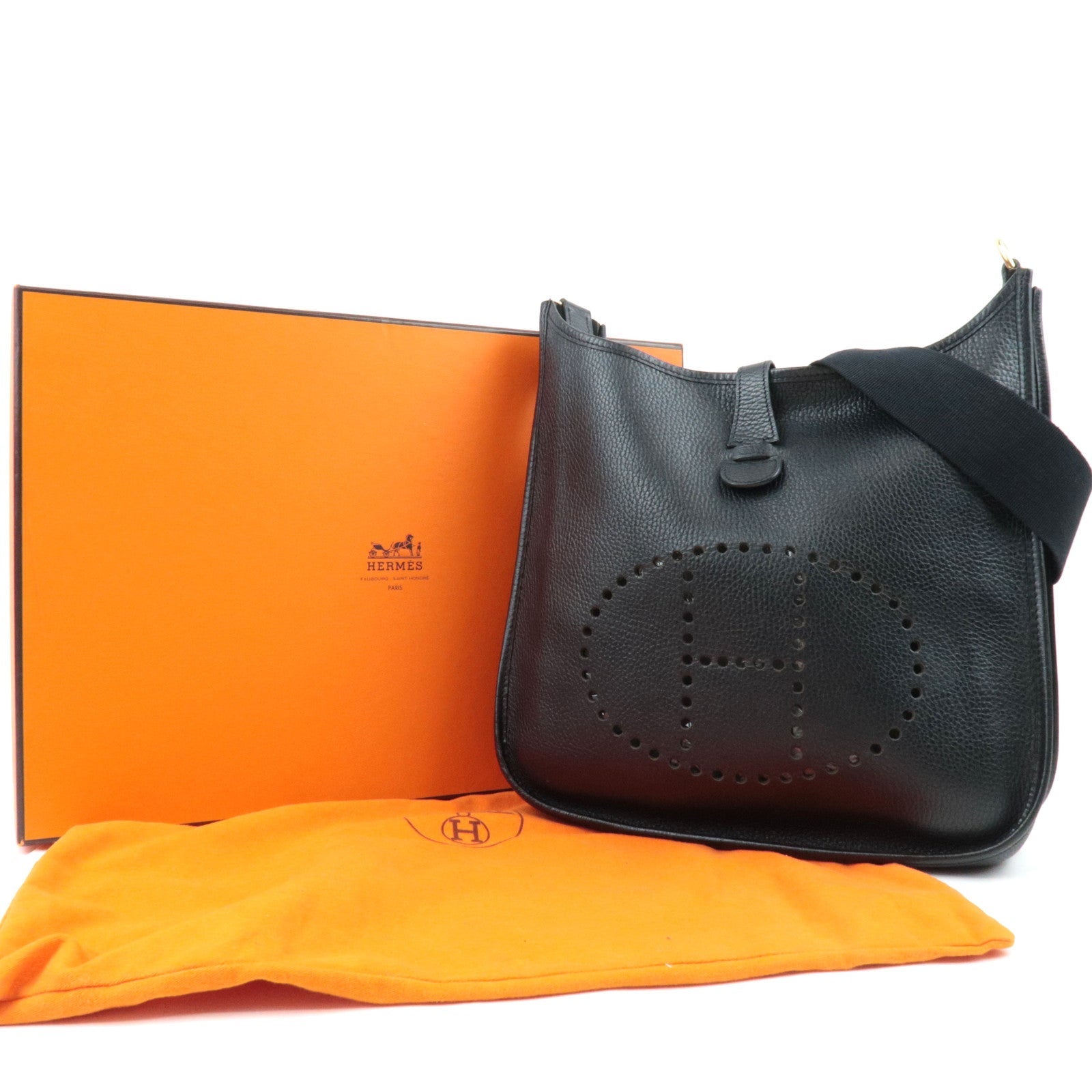 HERMES Evelyn 1 GM Shoulder Bag Ardennes Black Gold HDW *Box, Dust bag
