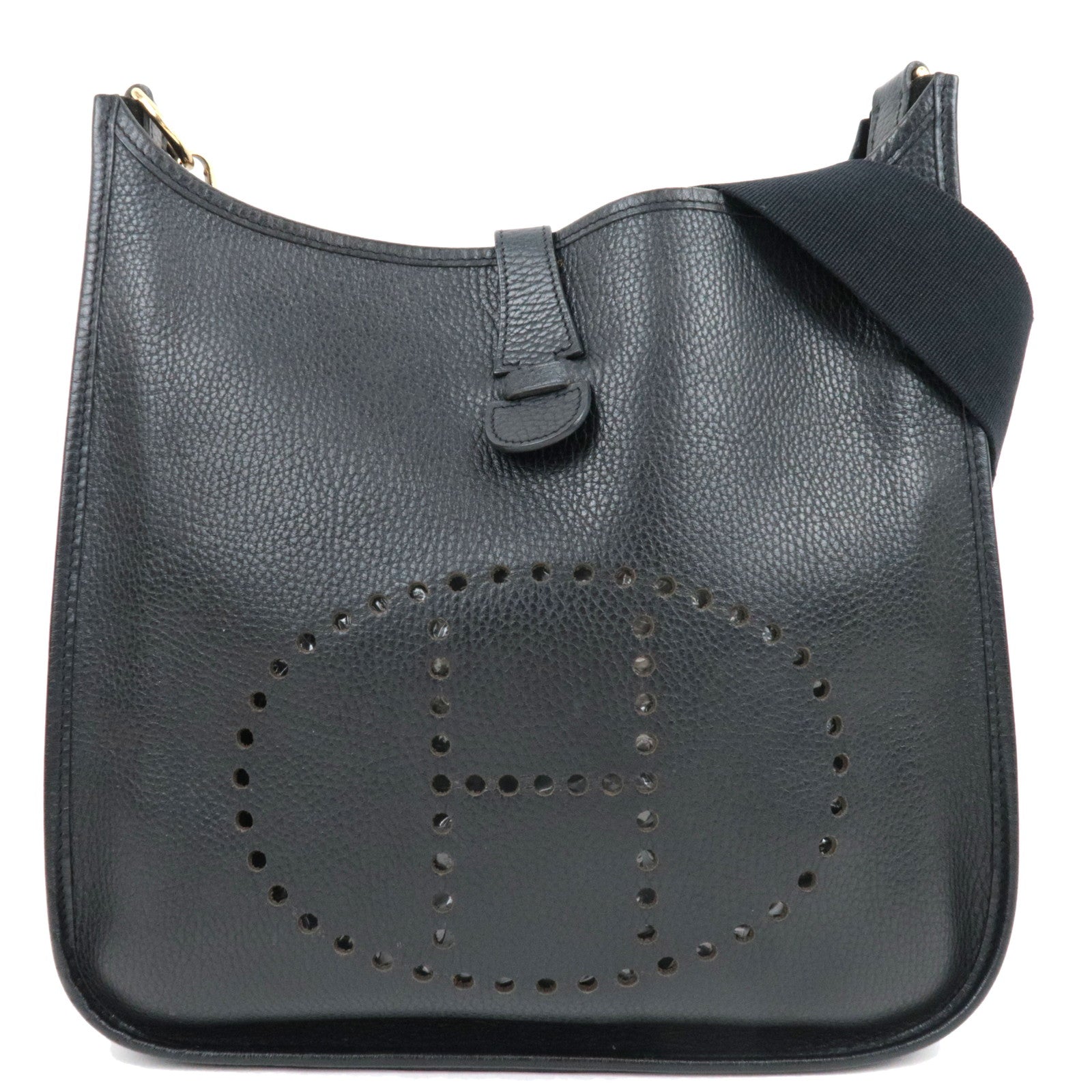 HERMES Evelyn 1 GM Shoulder Bag Ardennes Black Gold HDW *Box, Dust bag77661