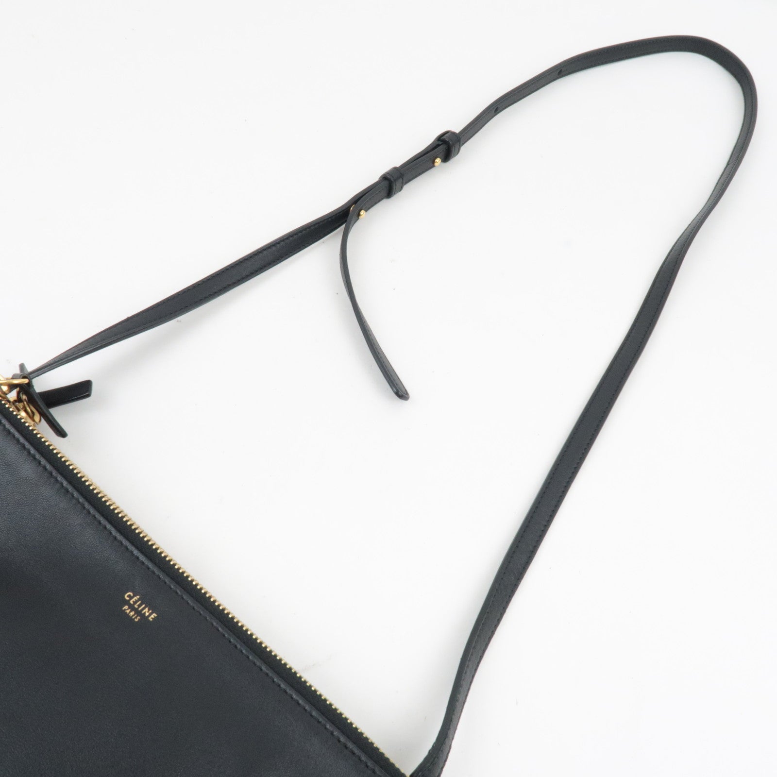 CELINE Trio Large Shoulder Bag Leather Black *Dust bag