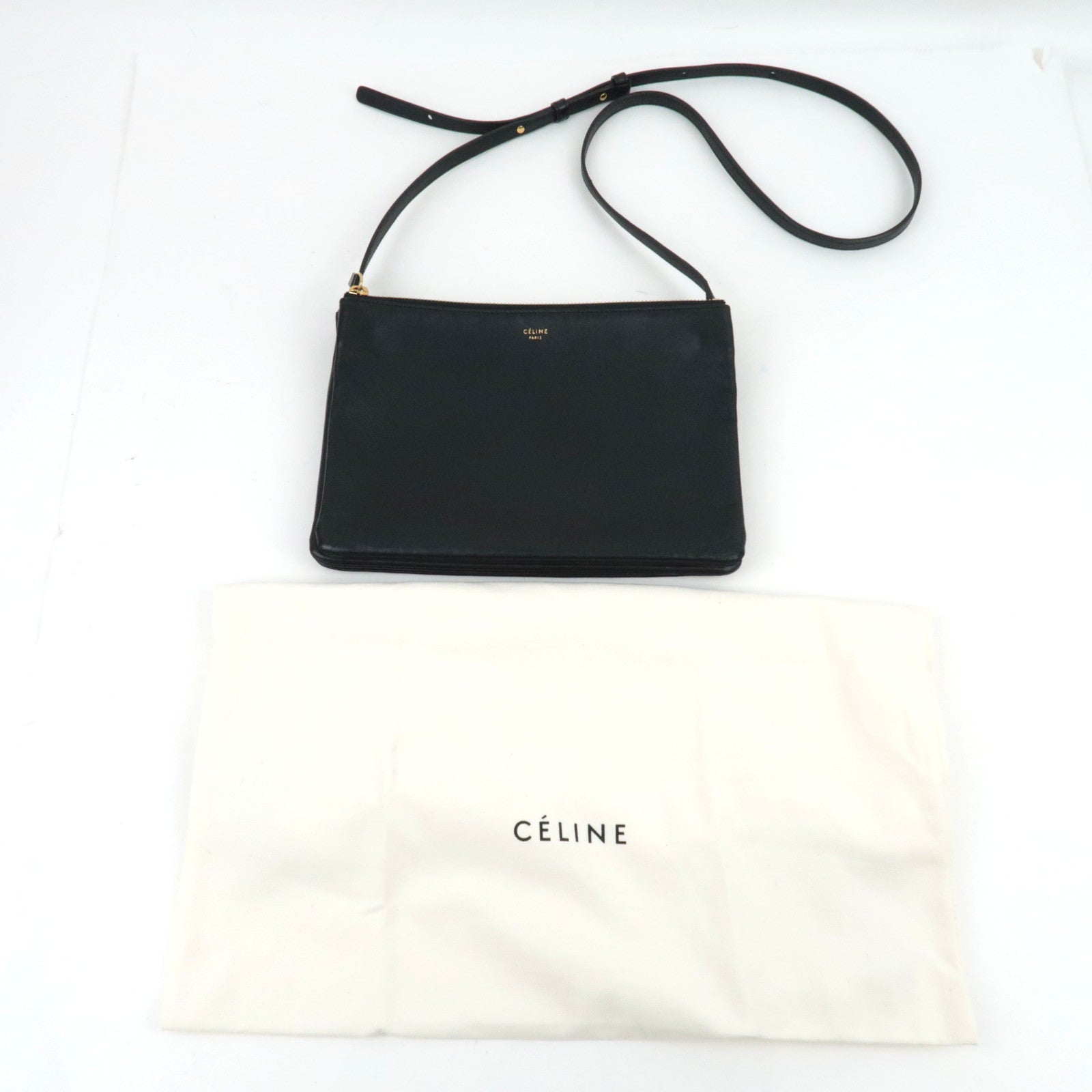 CELINE Trio Large Shoulder Bag Leather Black *Dust bag