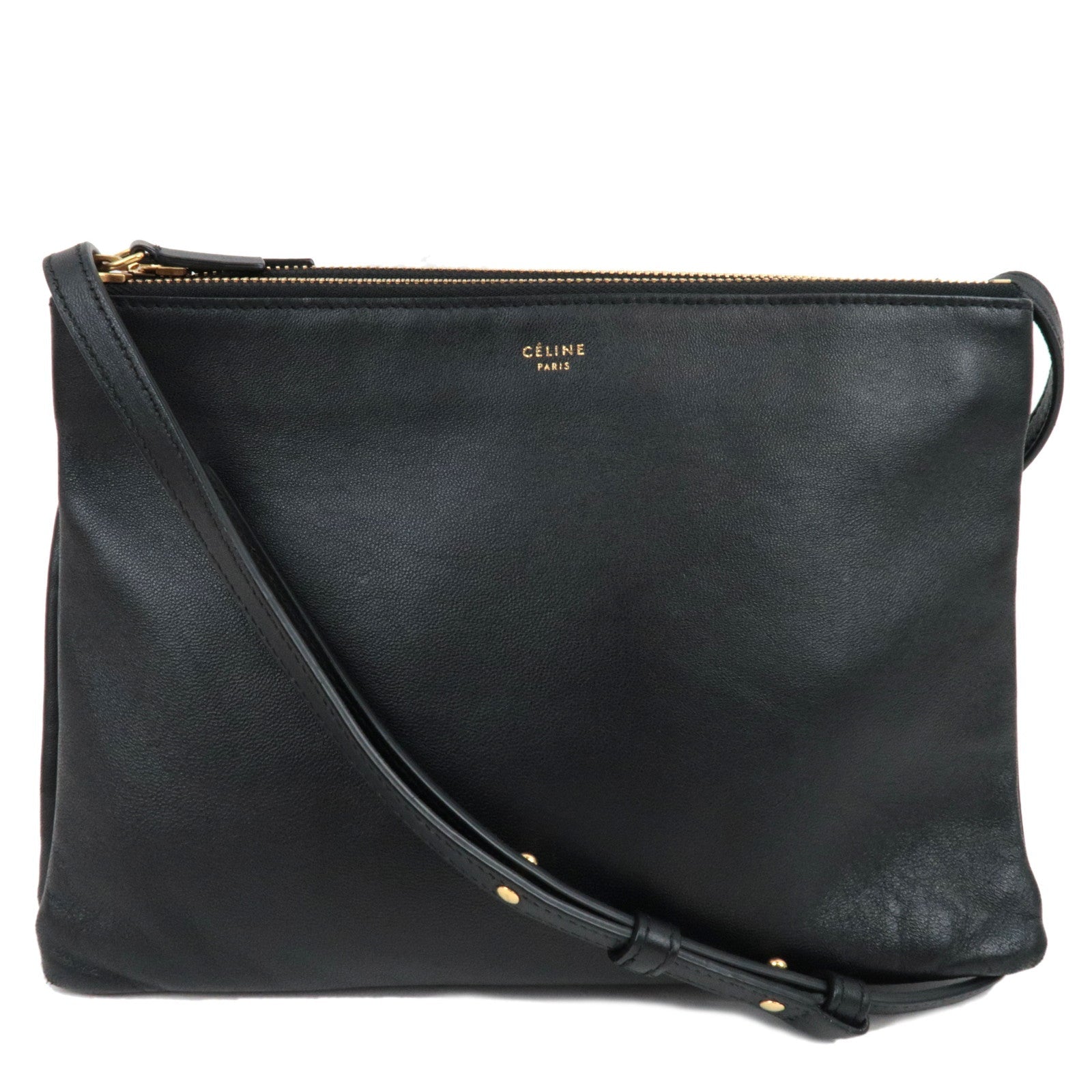 CELINE Trio Large Shoulder Bag Leather Black *Dust bag77690