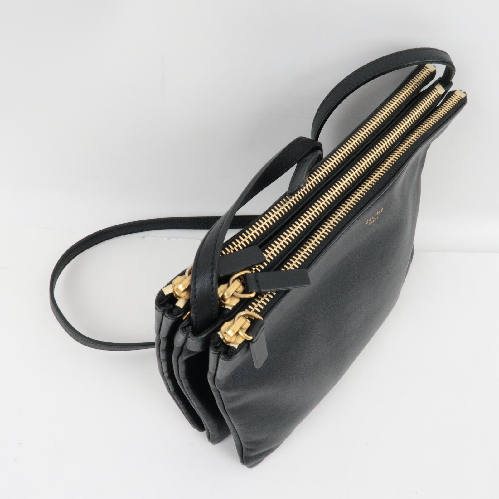 CELINE Trio Large Shoulder Bag Leather Black *Dust bag