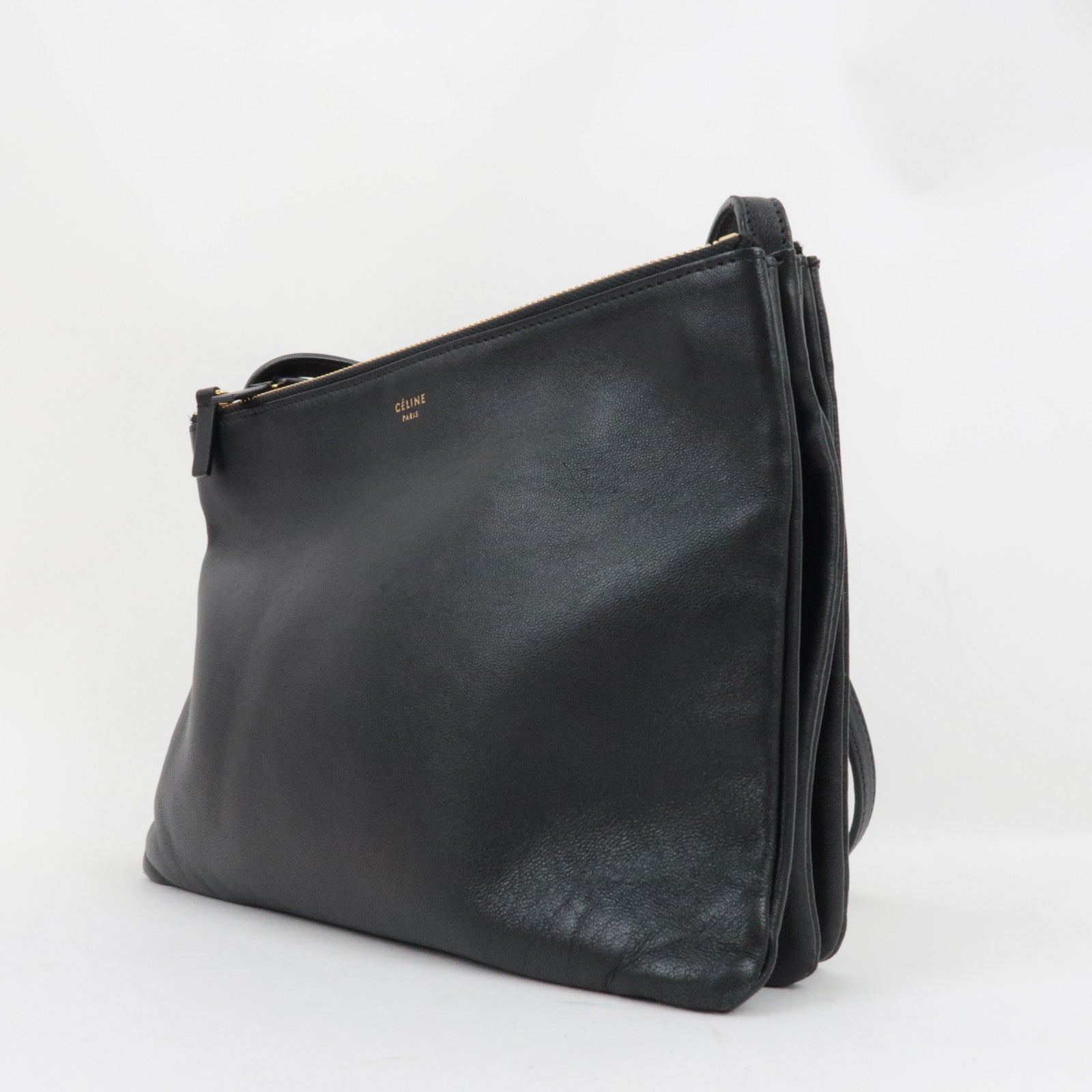 CELINE Trio Large Shoulder Bag Leather Black *Dust bag