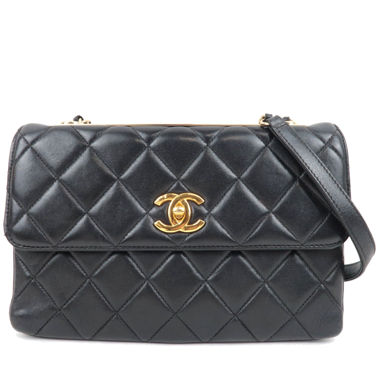 CHANEL Trendy CC Matelasse Chain Shoulder Bag Leather Black Gold HDW 24697567 77694