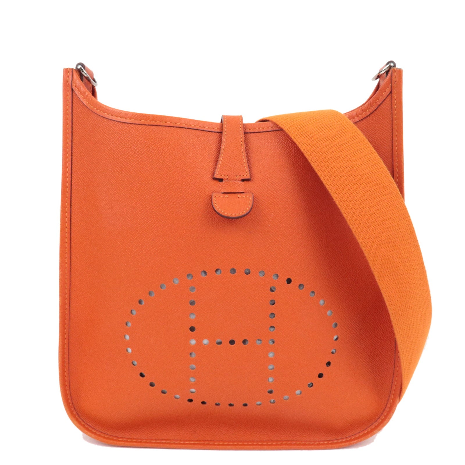 HERMES Evelyn 1 PM Shoulder Bag □O Stamp (2011) Veau Epsom Orange Silver HDW *Dust bag, Strap77699