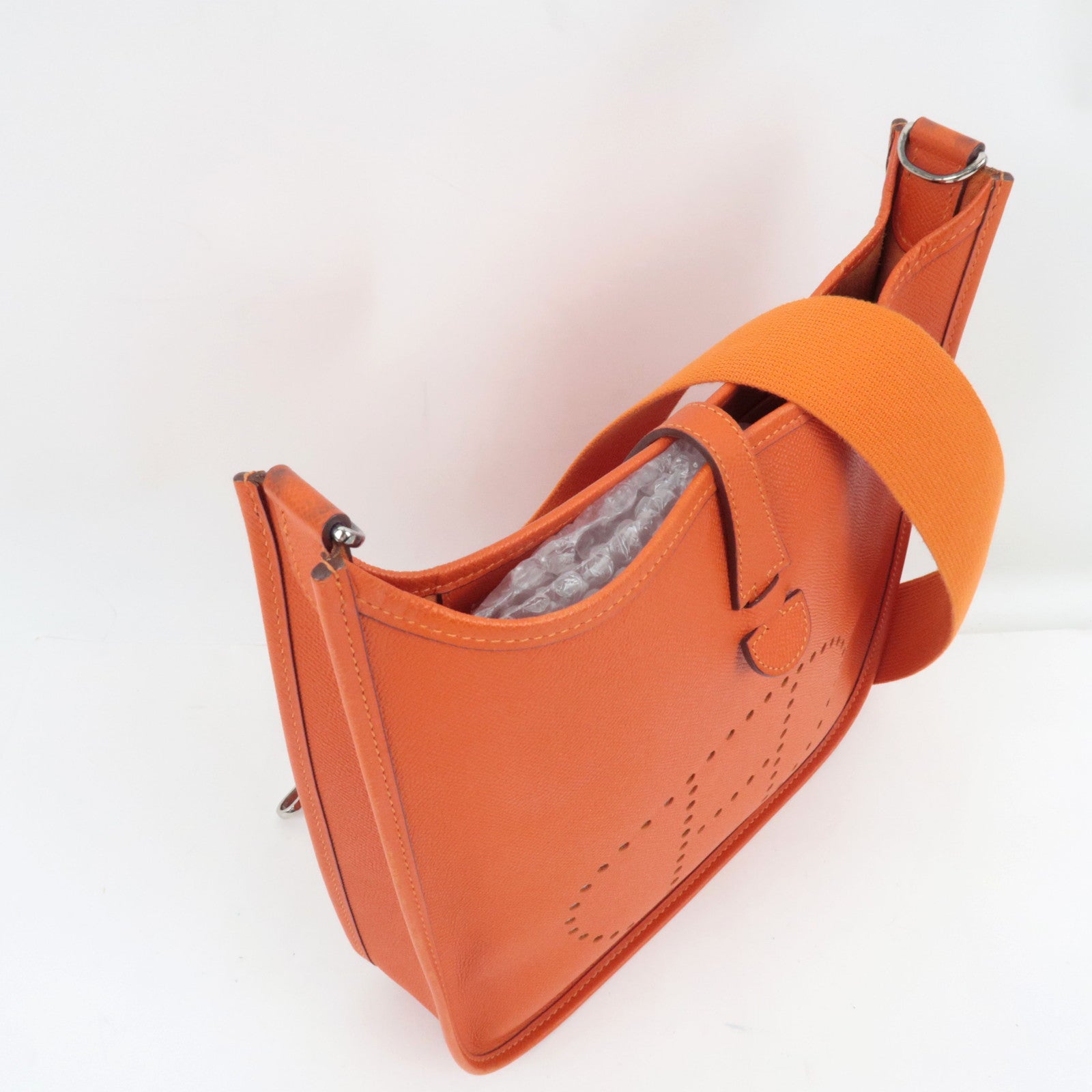 HERMES Evelyn 1 PM Shoulder Bag □O Stamp (2011) Veau Epsom Orange Silver HDW *Dust bag, Strap