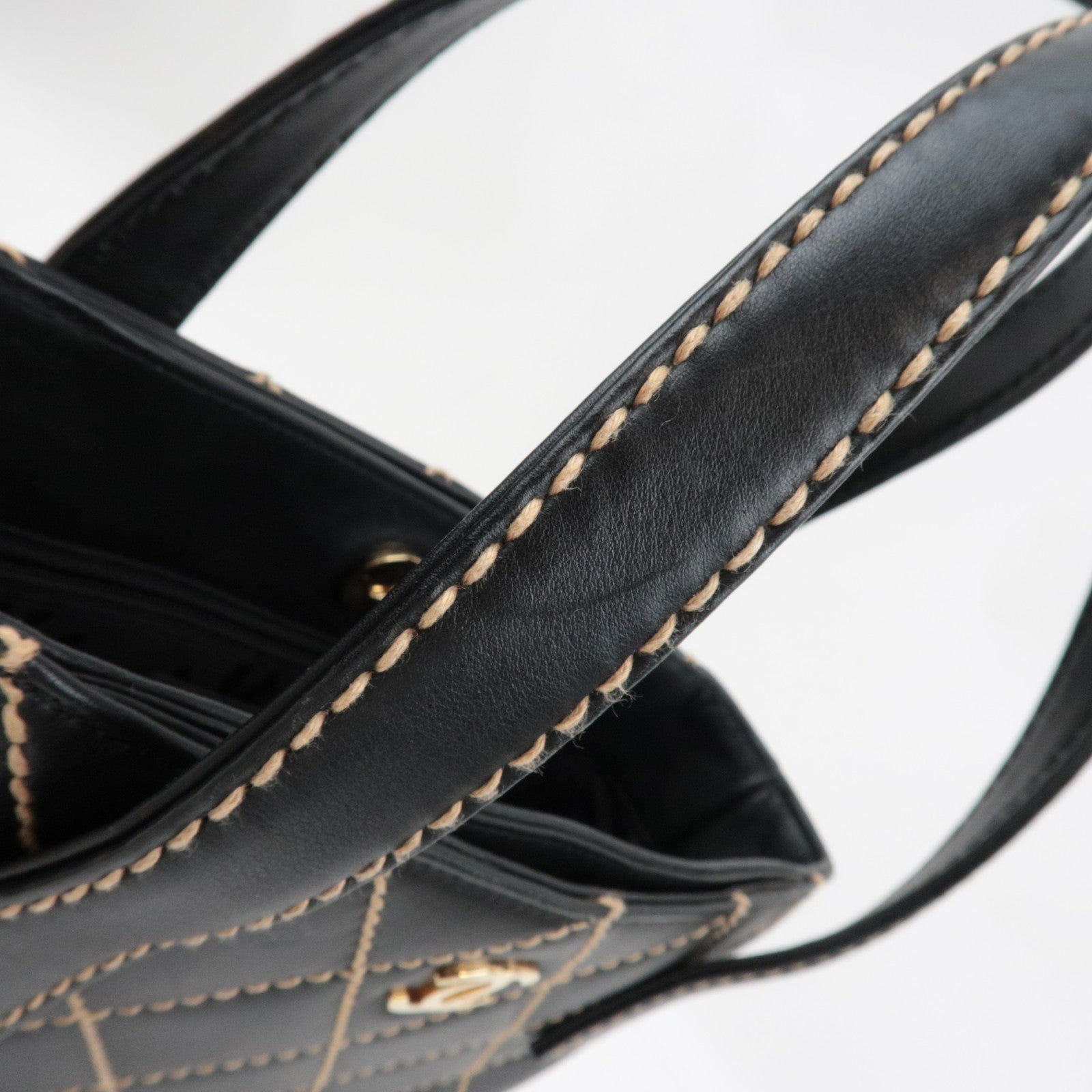 CHANEL Wild Stitch Tote Bag Leather Black Gold HDW A18126 7689339 *G card
