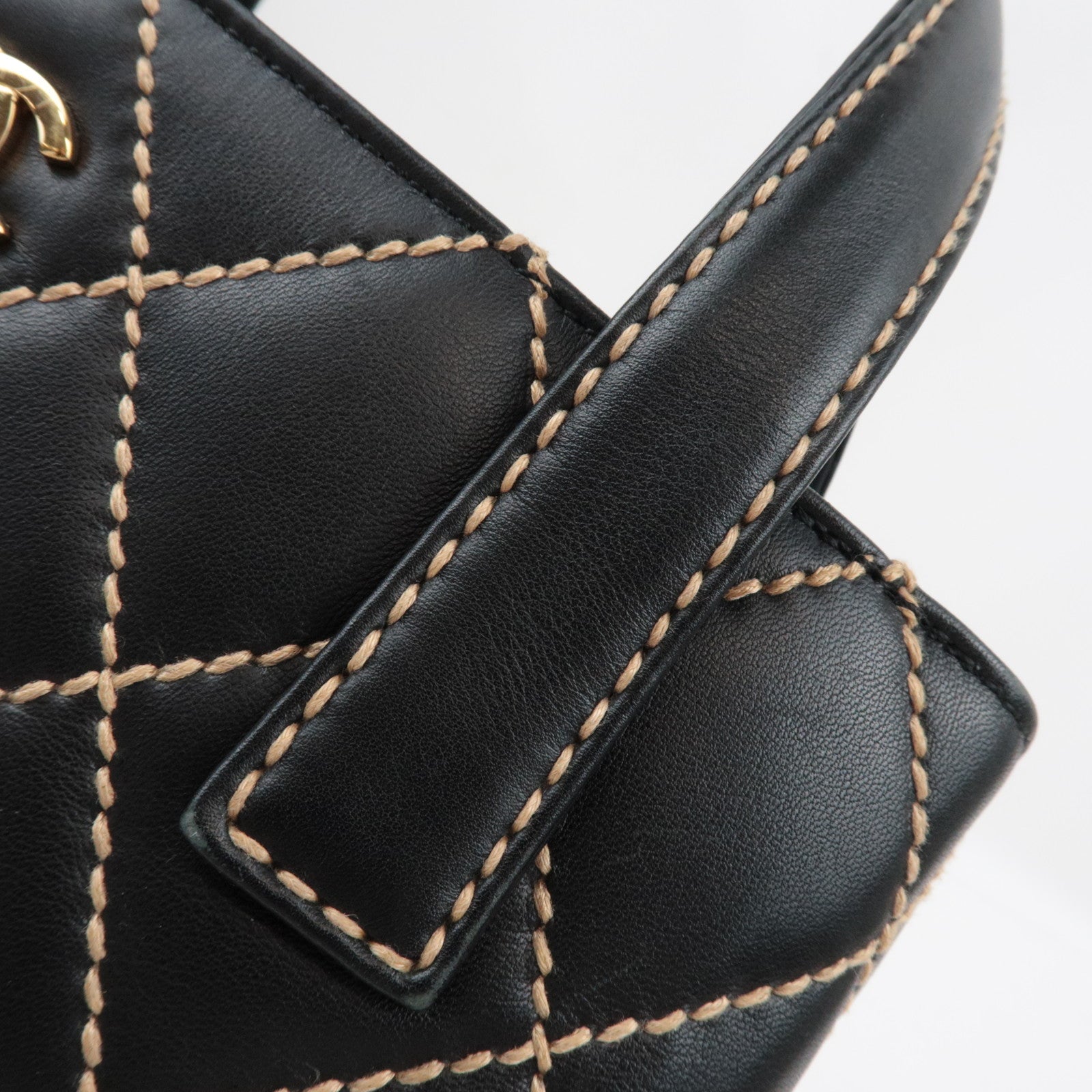 CHANEL Wild Stitch Tote Bag Leather Black Gold HDW A18126 7689339 *G card