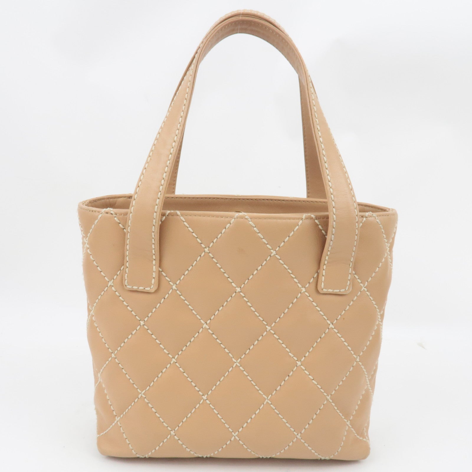 CHANEL Wild Stitch Tote Bag Leather Beige Gold HDW A18126 7984282