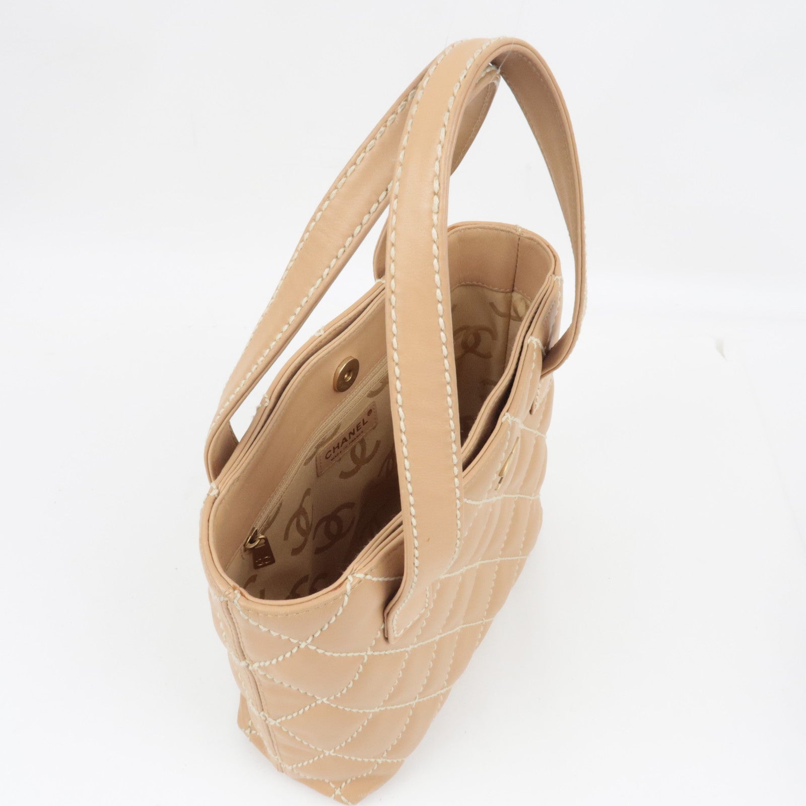 CHANEL Wild Stitch Tote Bag Leather Beige Gold HDW A18126 7984282