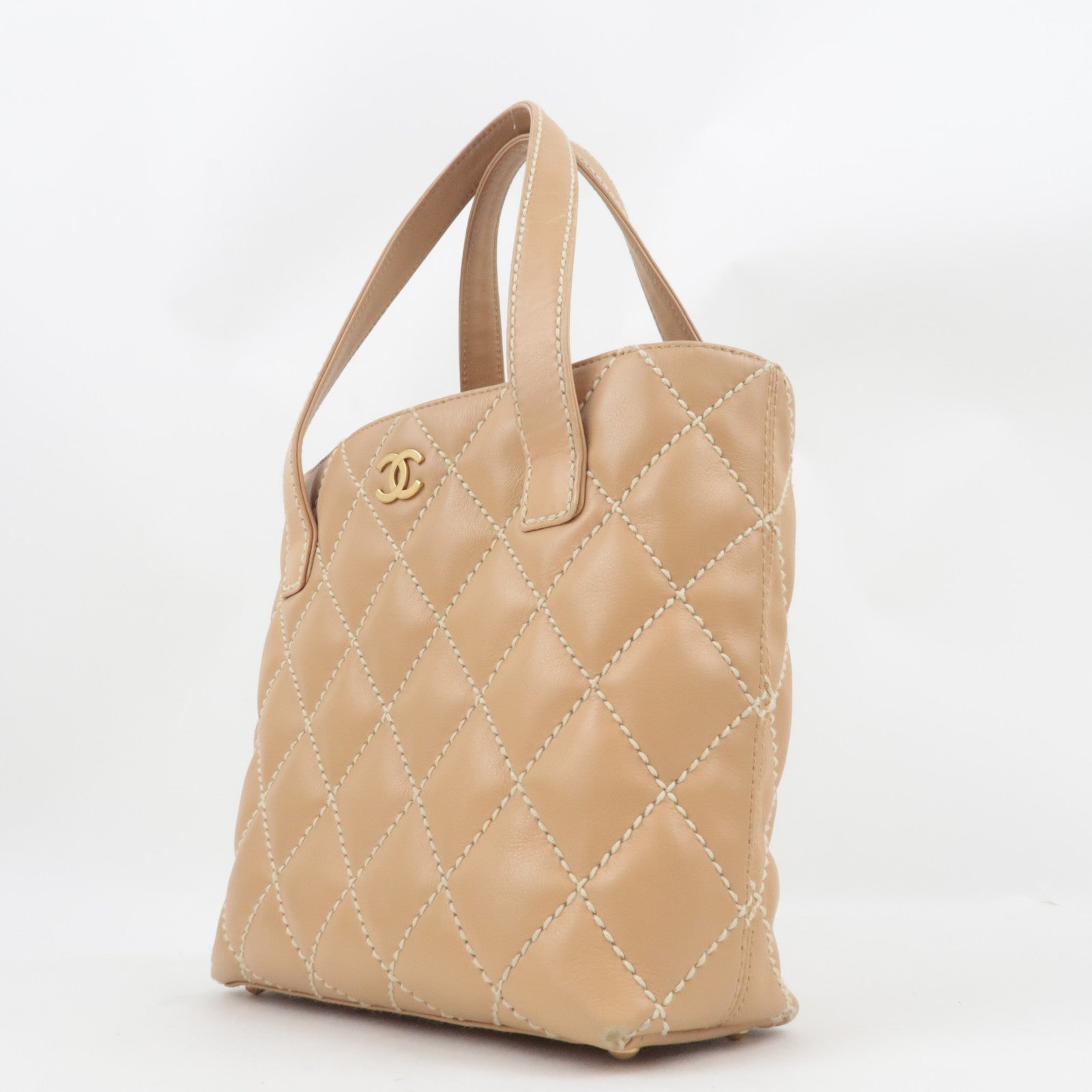 CHANEL Wild Stitch Tote Bag Leather Beige Gold HDW A18126 7984282