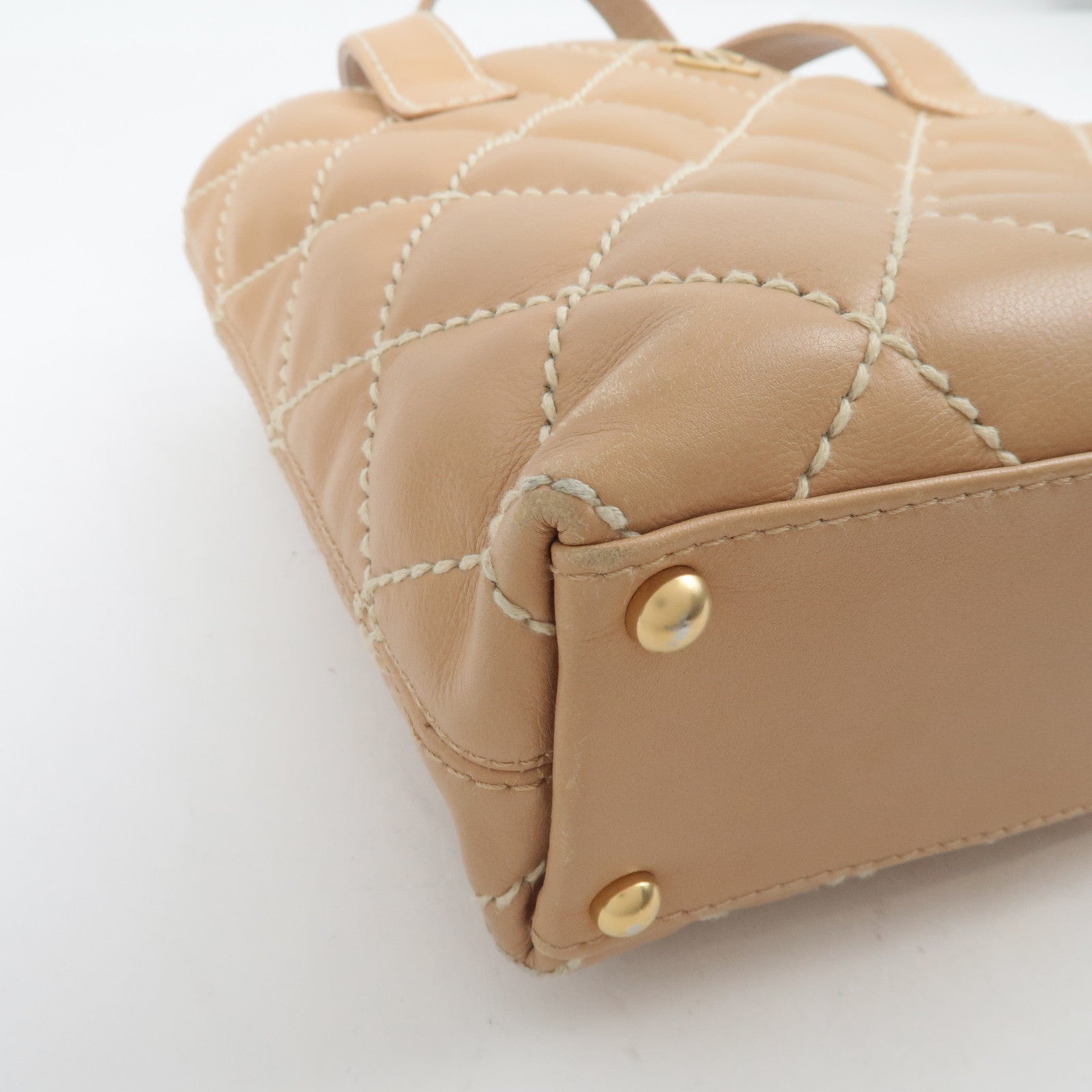 CHANEL Wild Stitch Tote Bag Leather Beige Gold HDW A18126 7984282