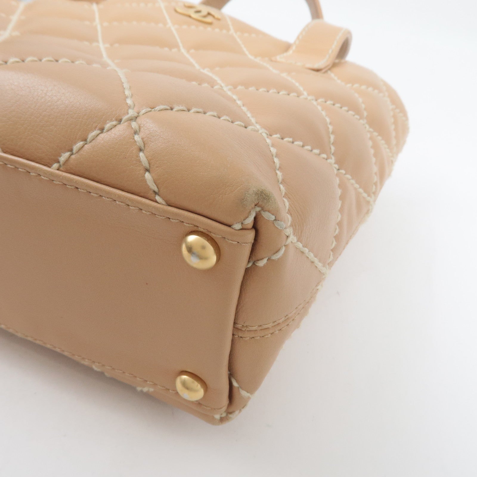 CHANEL Wild Stitch Tote Bag Leather Beige Gold HDW A18126 7984282