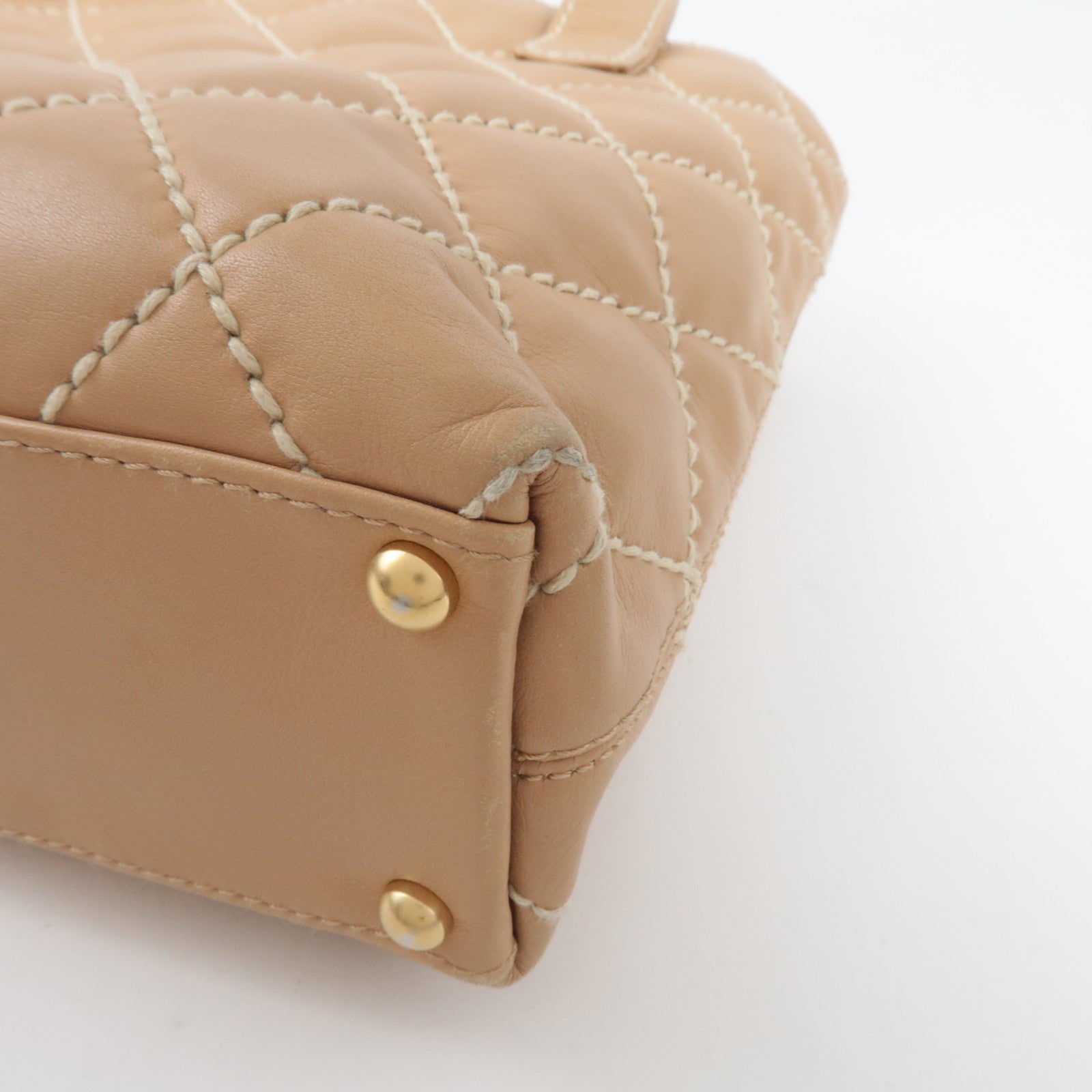 CHANEL Wild Stitch Tote Bag Leather Beige Gold HDW A18126 7984282