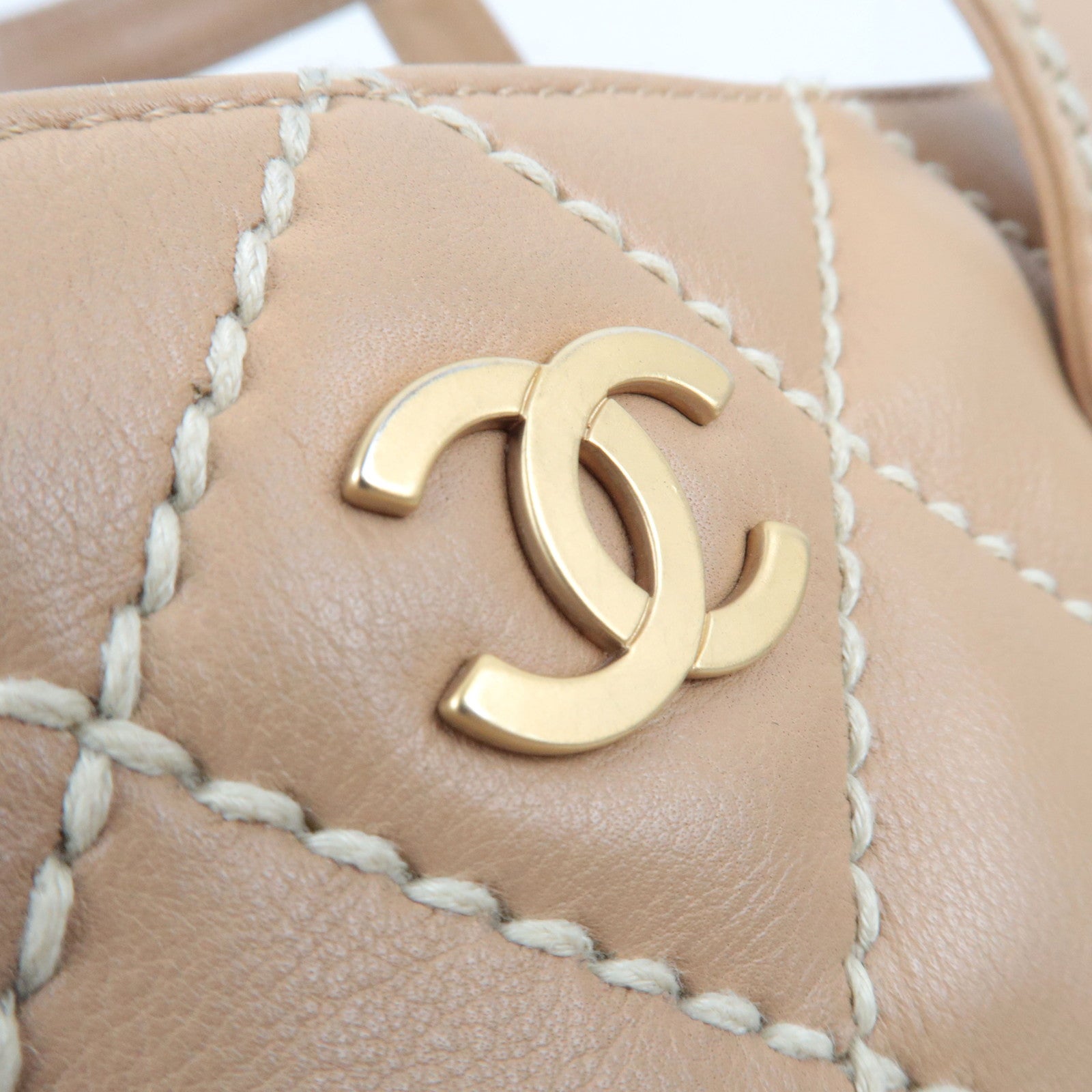 CHANEL Wild Stitch Tote Bag Leather Beige Gold HDW A18126 7984282