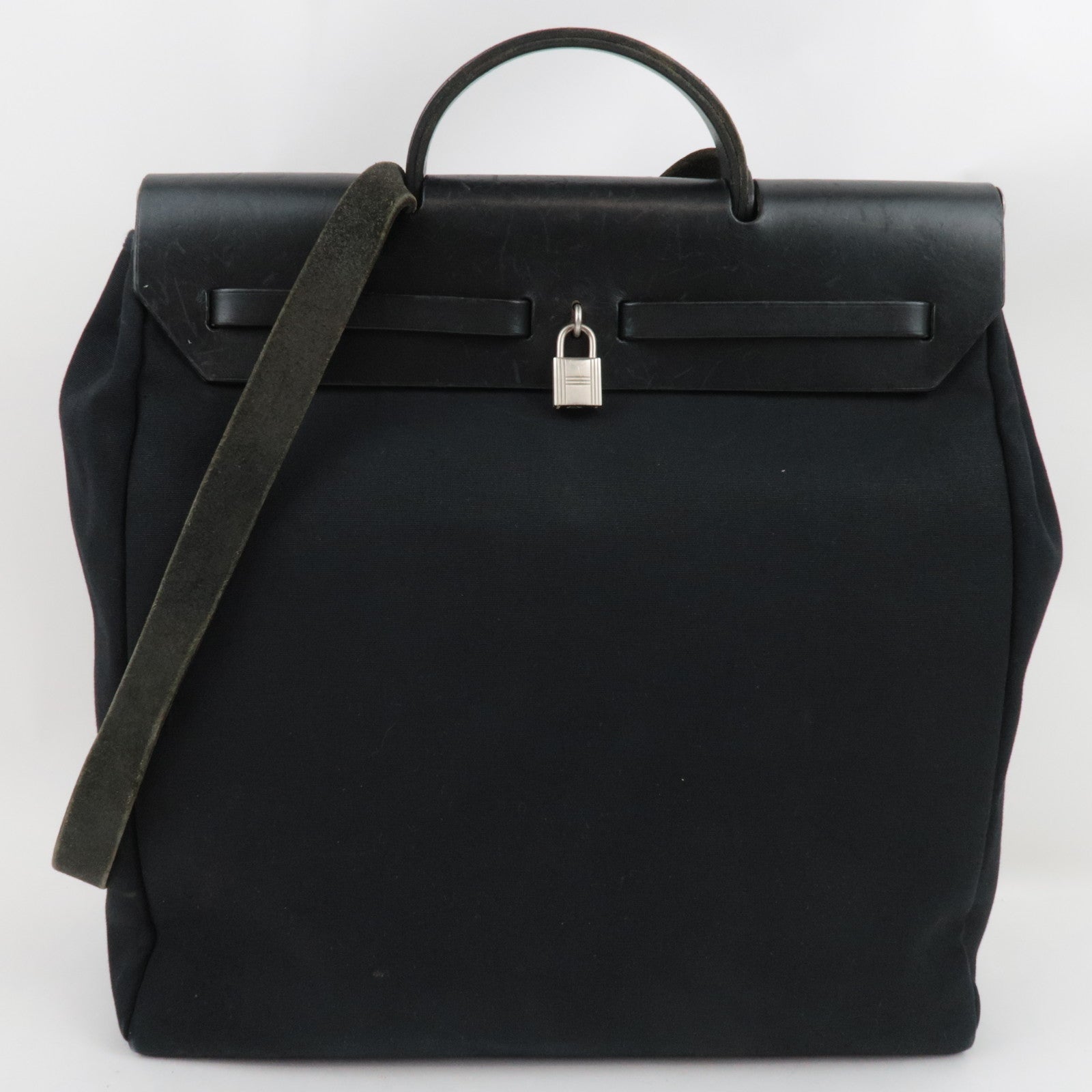 HERMES Her Bag 2Way Shoulder Bag □C Stamp (1999) Toile H Leather Black *Spare bag, Lock