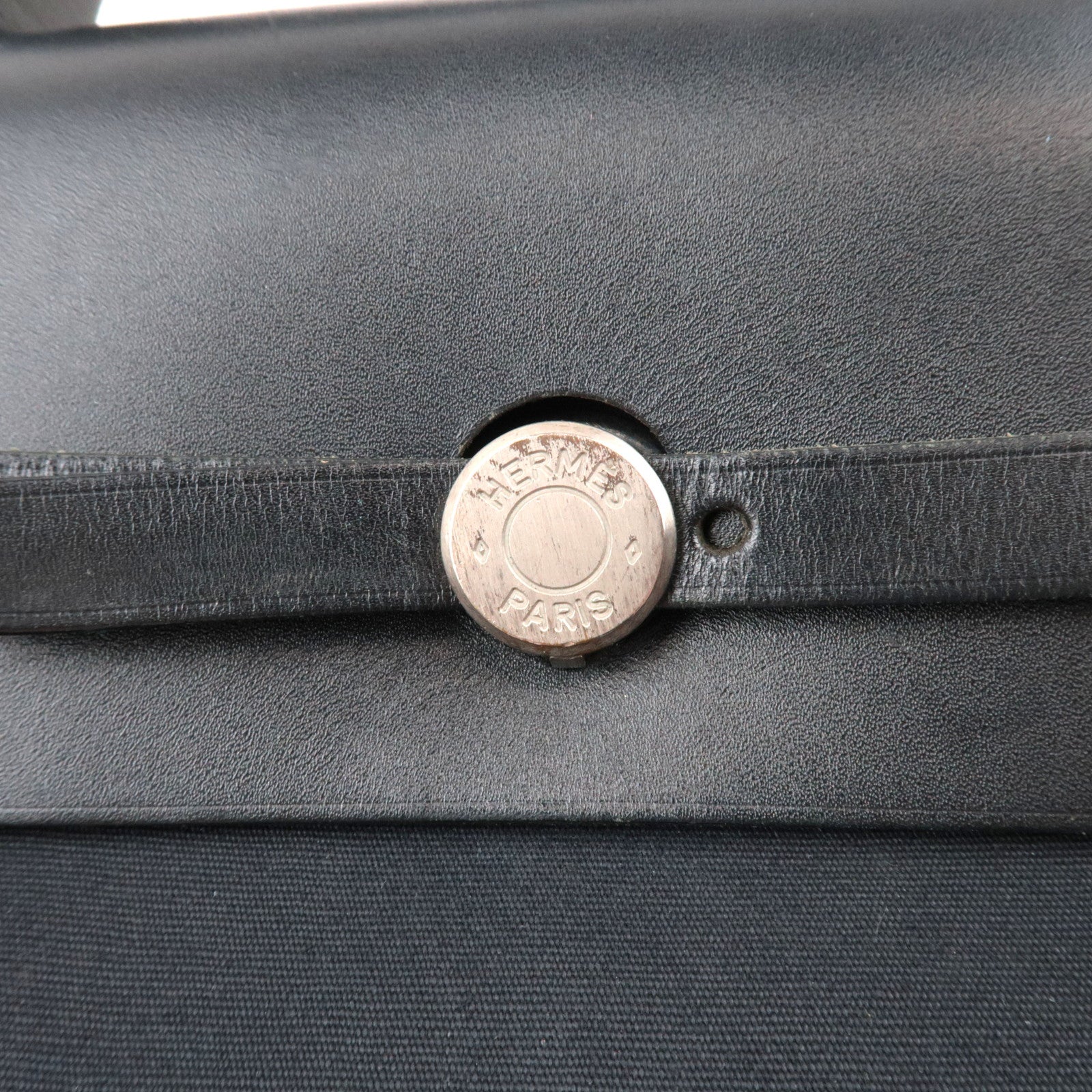 HERMES Her Bag 2Way Hand Bag □E Stamp (2001) Toile H Leather Black Silver HDW *Dust bag, Spare bag, Key Lock, Clochette